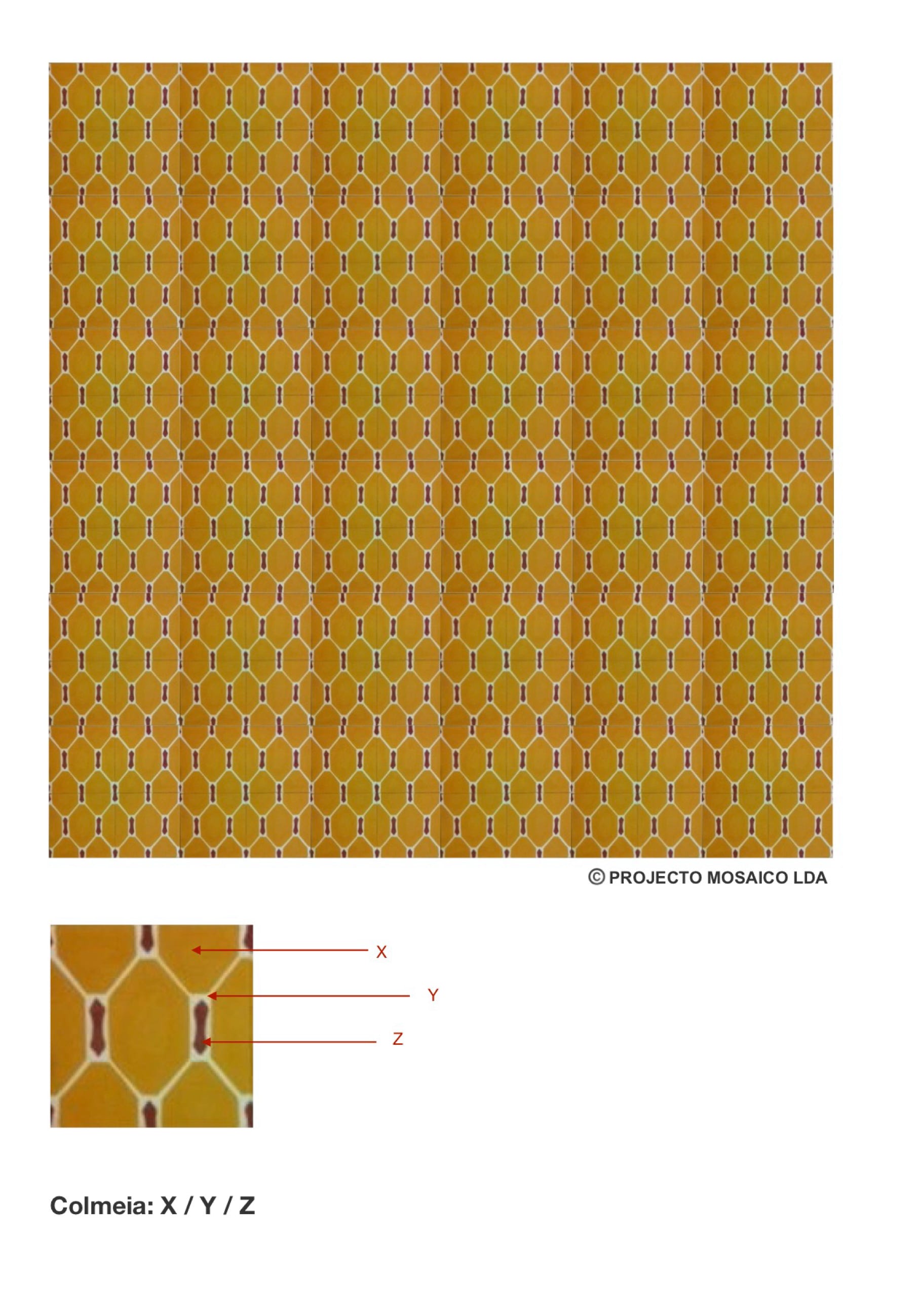 illustração de aplicação do mosaico hidráulico ref: Colmeia