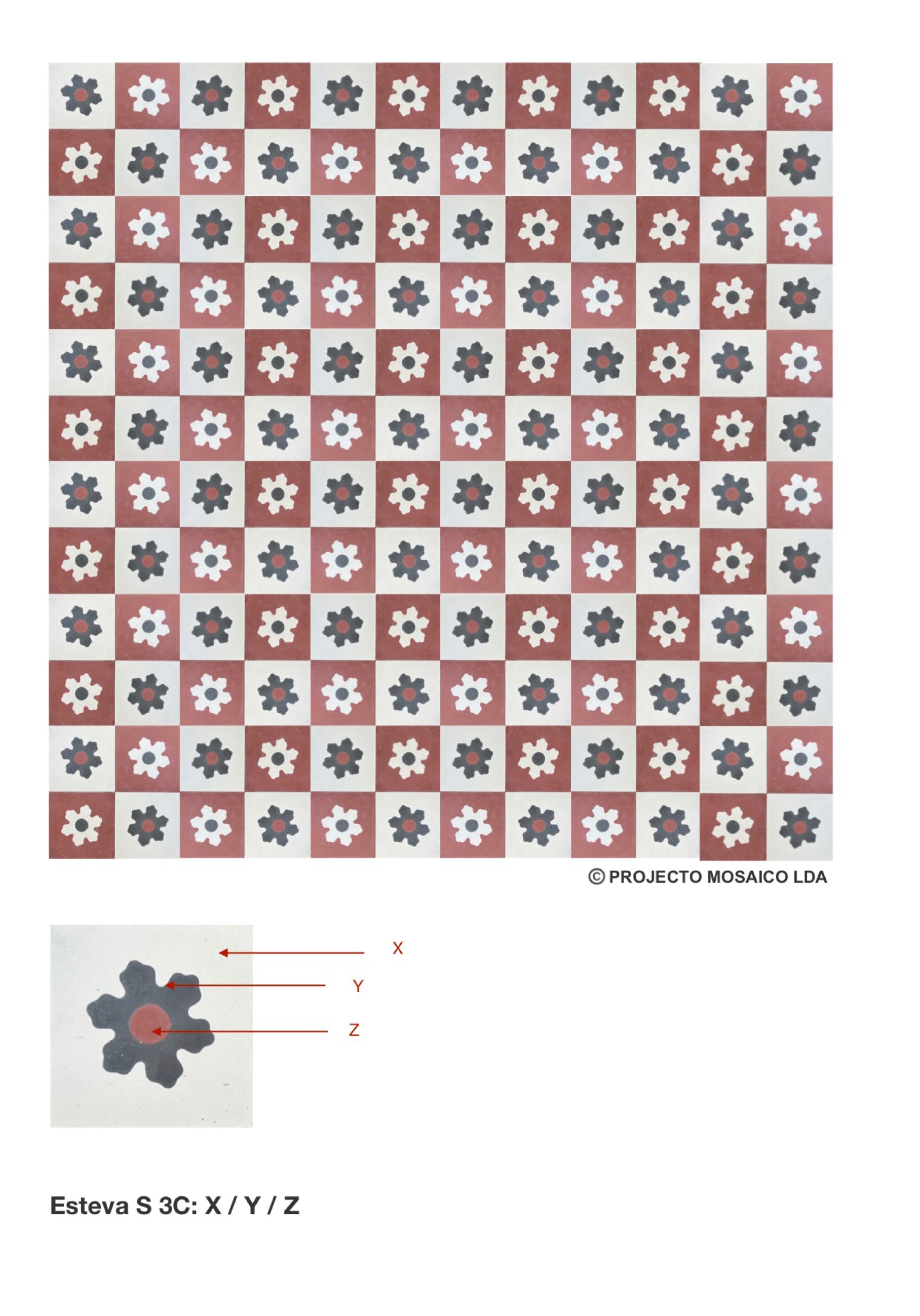 illustração de aplicação do mosaico hidráulico ref: Esteva S 3C