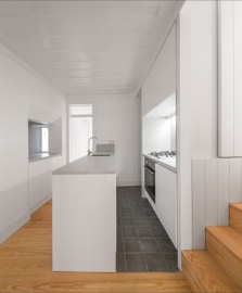 mosaico hidráulico padrão Arco aplicado numa cozinha em Lisboa