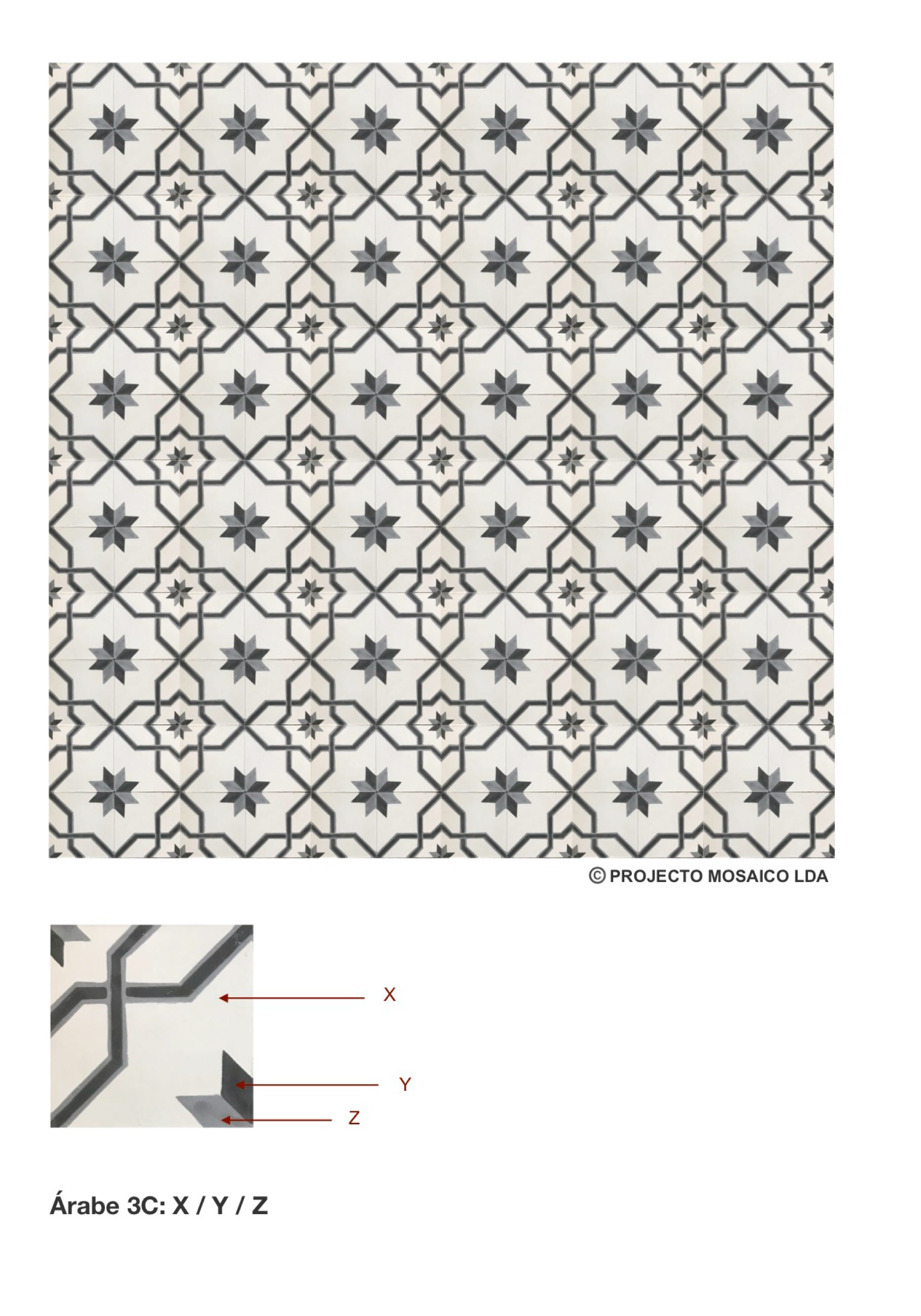 illustração de aplicação do mosaico hidráulico ref: Árabe 3C