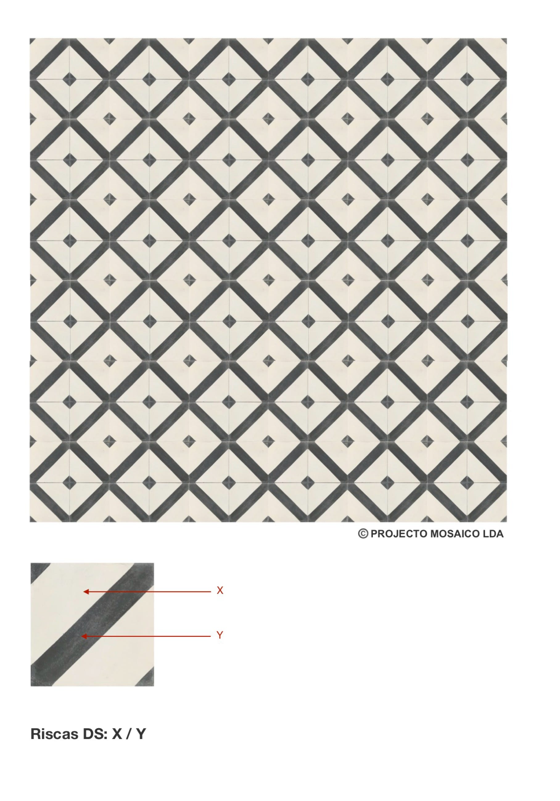 illustração de aplicação do mosaico hidráulico ref: Riscas DS