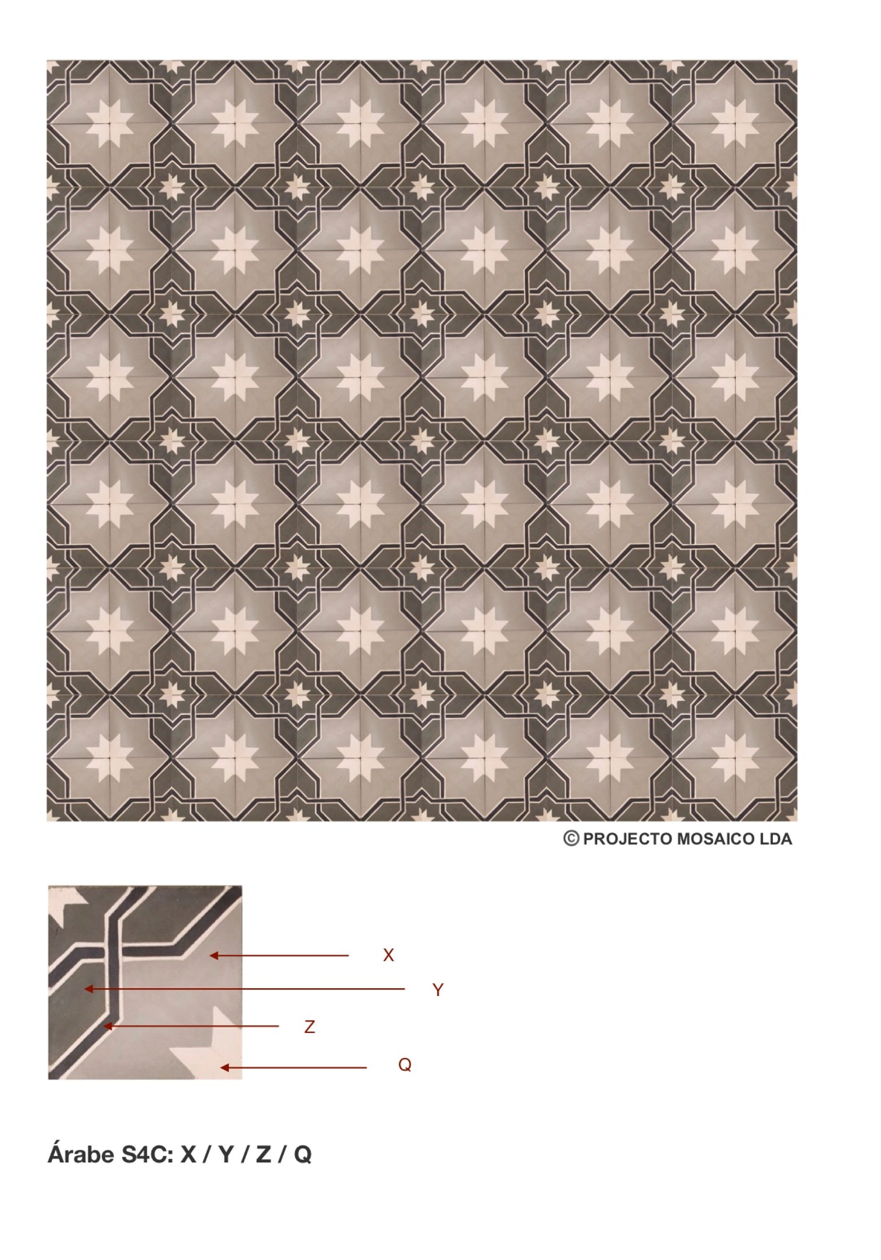 illustração de aplicação do mosaico hidráulico ref: Árabe S 4C