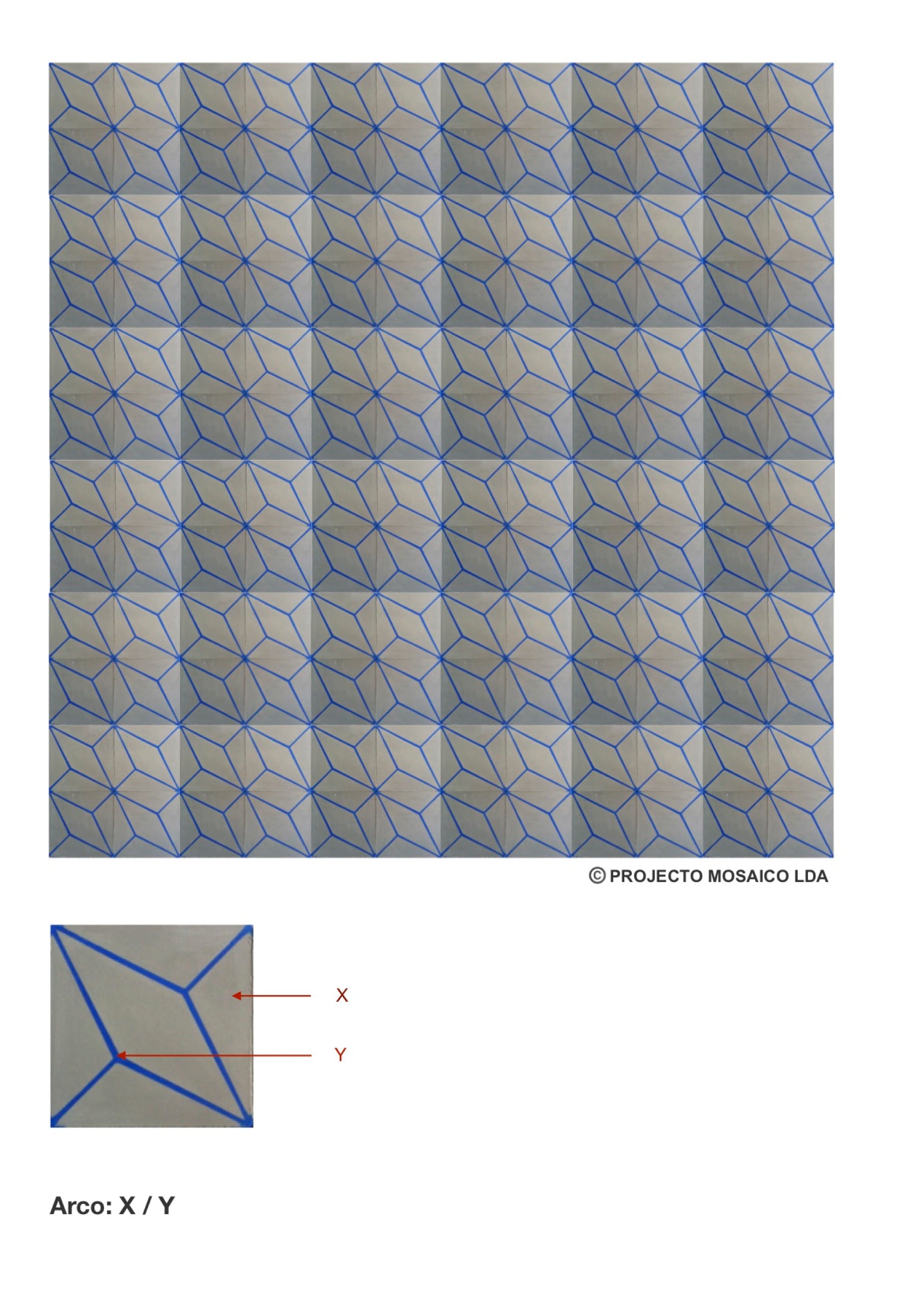 Panel Ilustrativo de mosaico hidráulico com o desenho geométrico ref: Arco