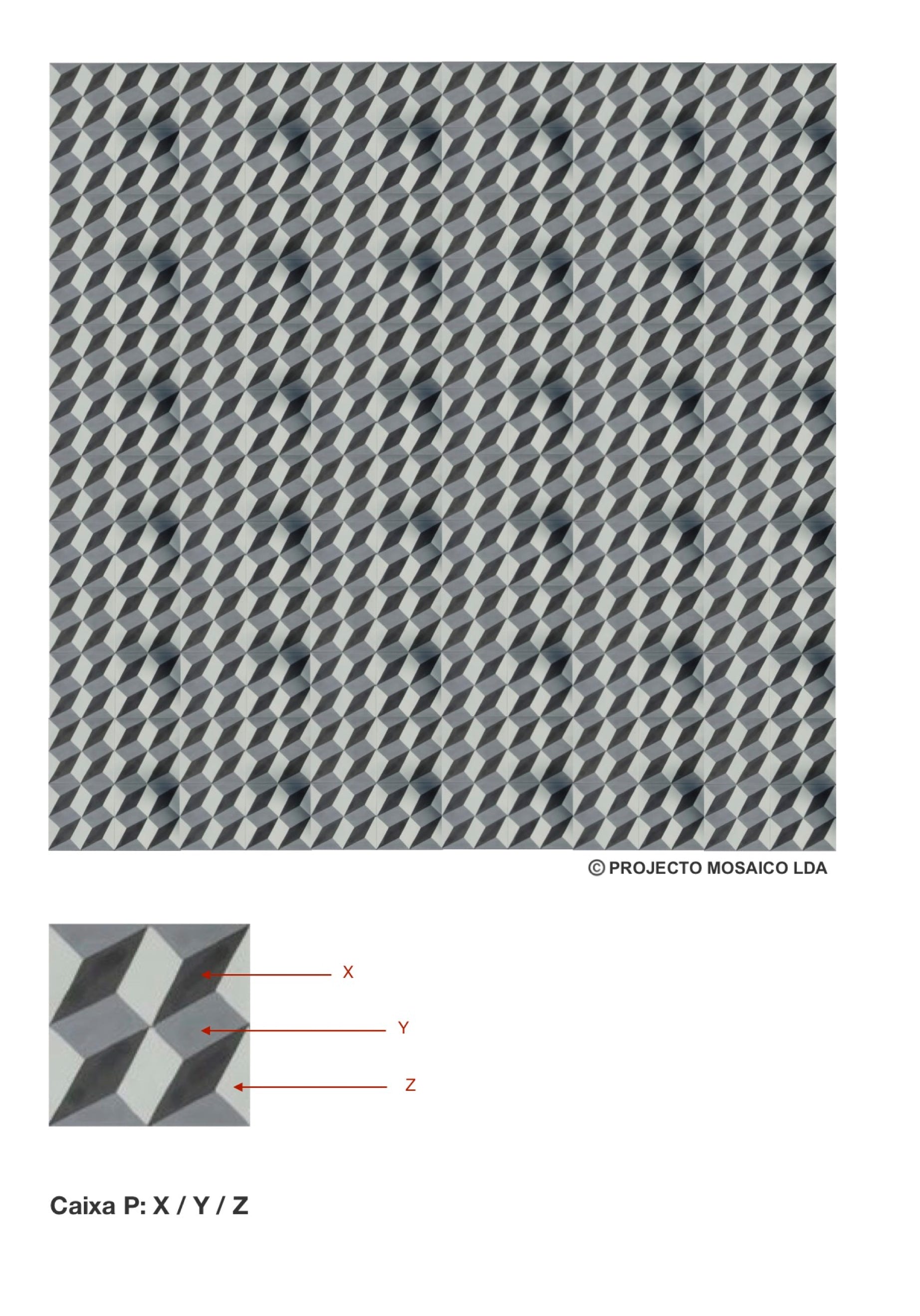 illustração de aplicação do mosaico hidráulico ref: Caixa P