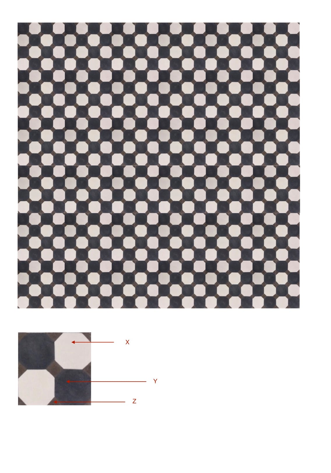 illustração de aplicação do mosaico hidráulico ref: Cantos P 3C