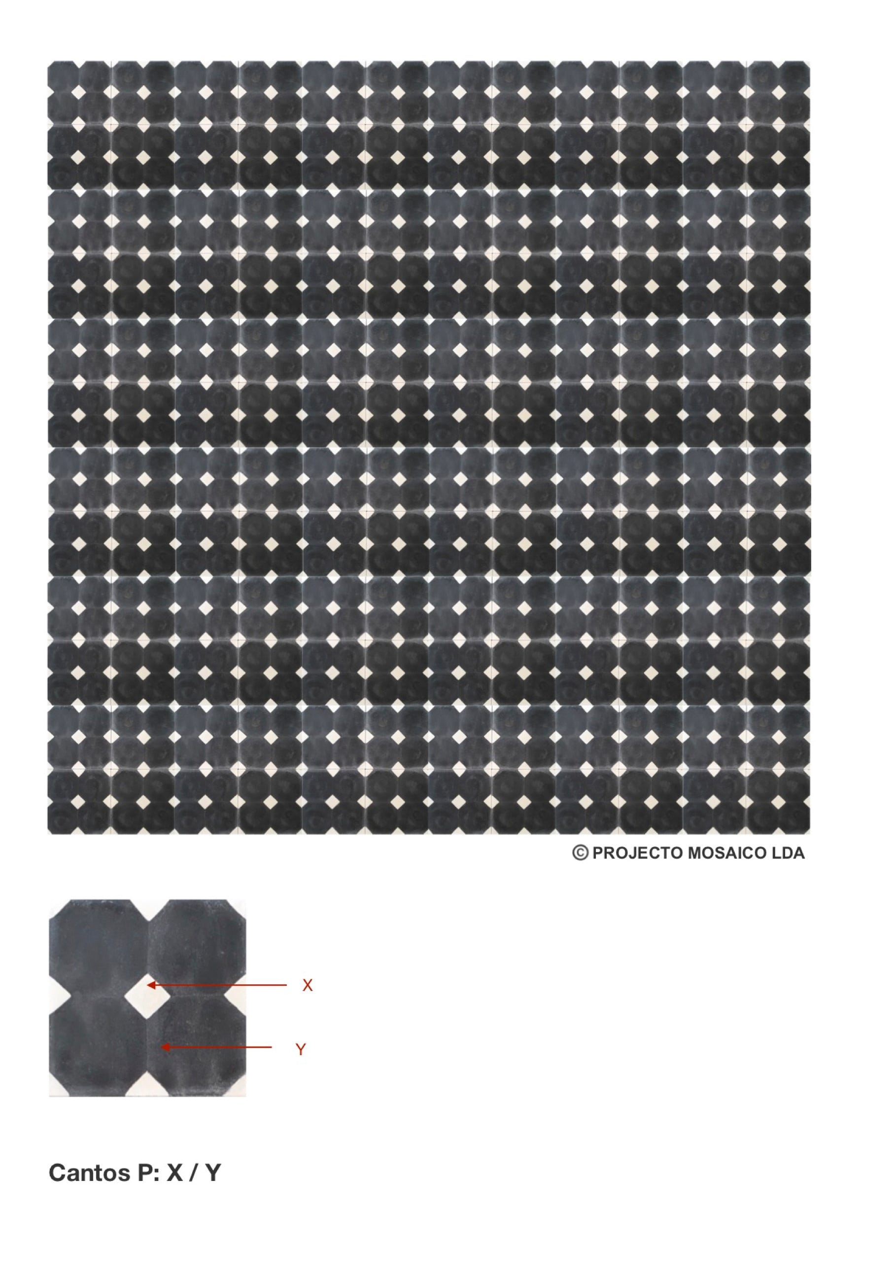 illustração de aplicação do mosaico hidráulico ref: Cantos P