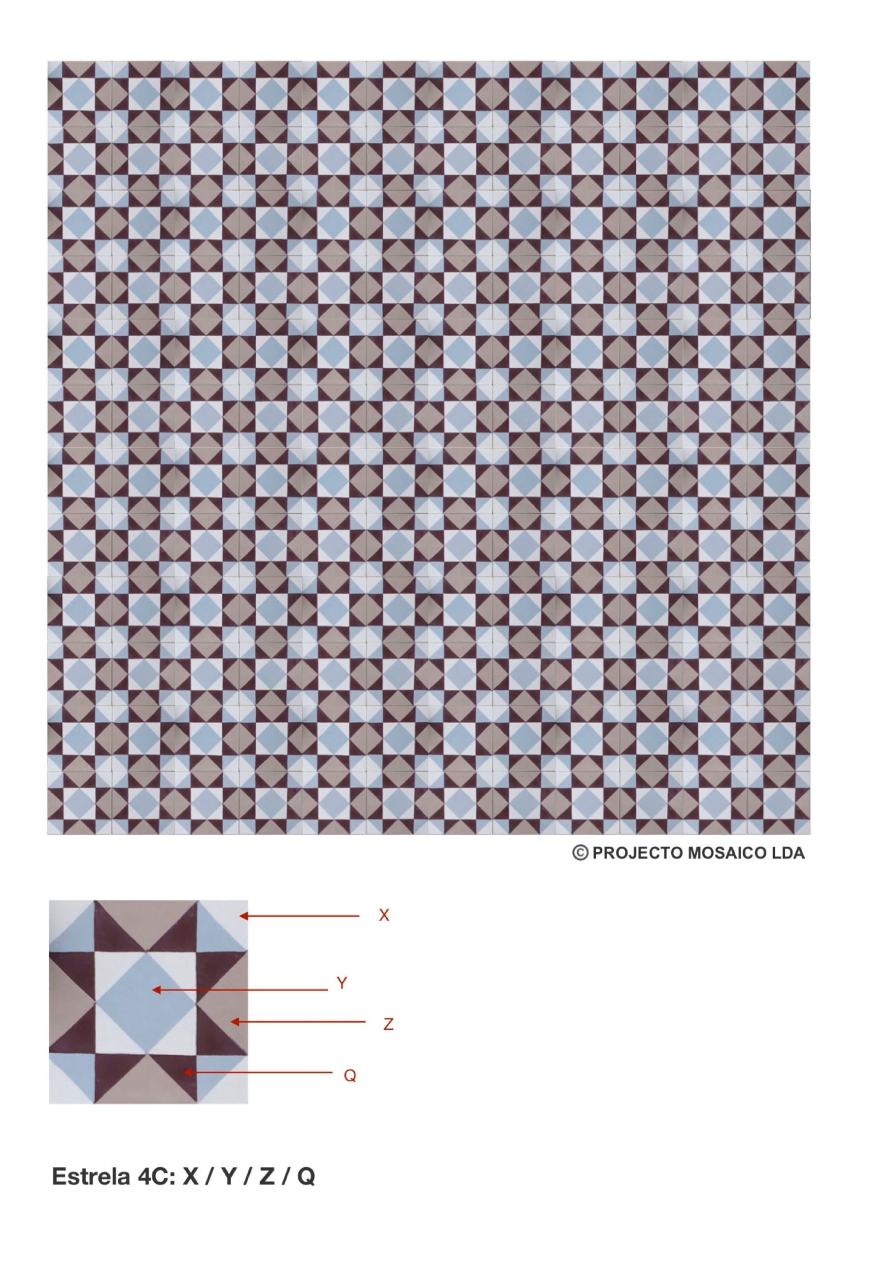 illustração de aplicação do mosaico hidráulico ref: Estrela 4C