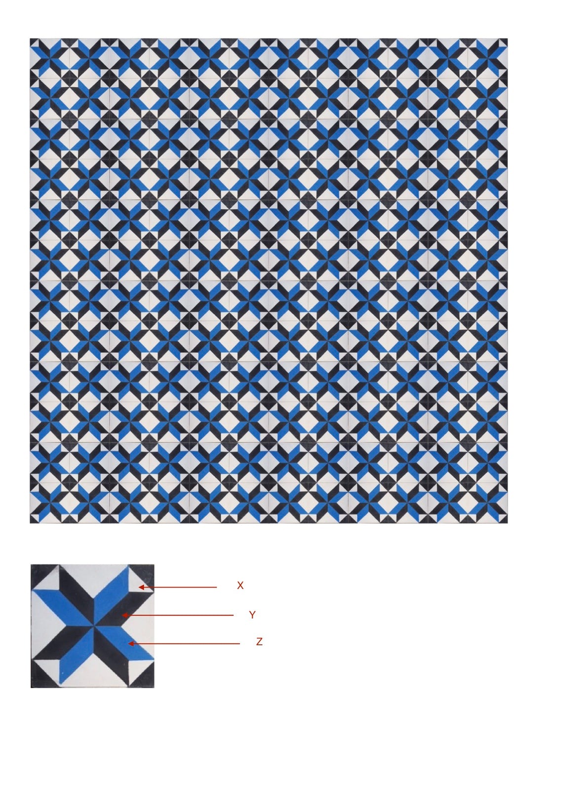 illustração de aplicação do mosaico hidráulico ref: Estrela Norte