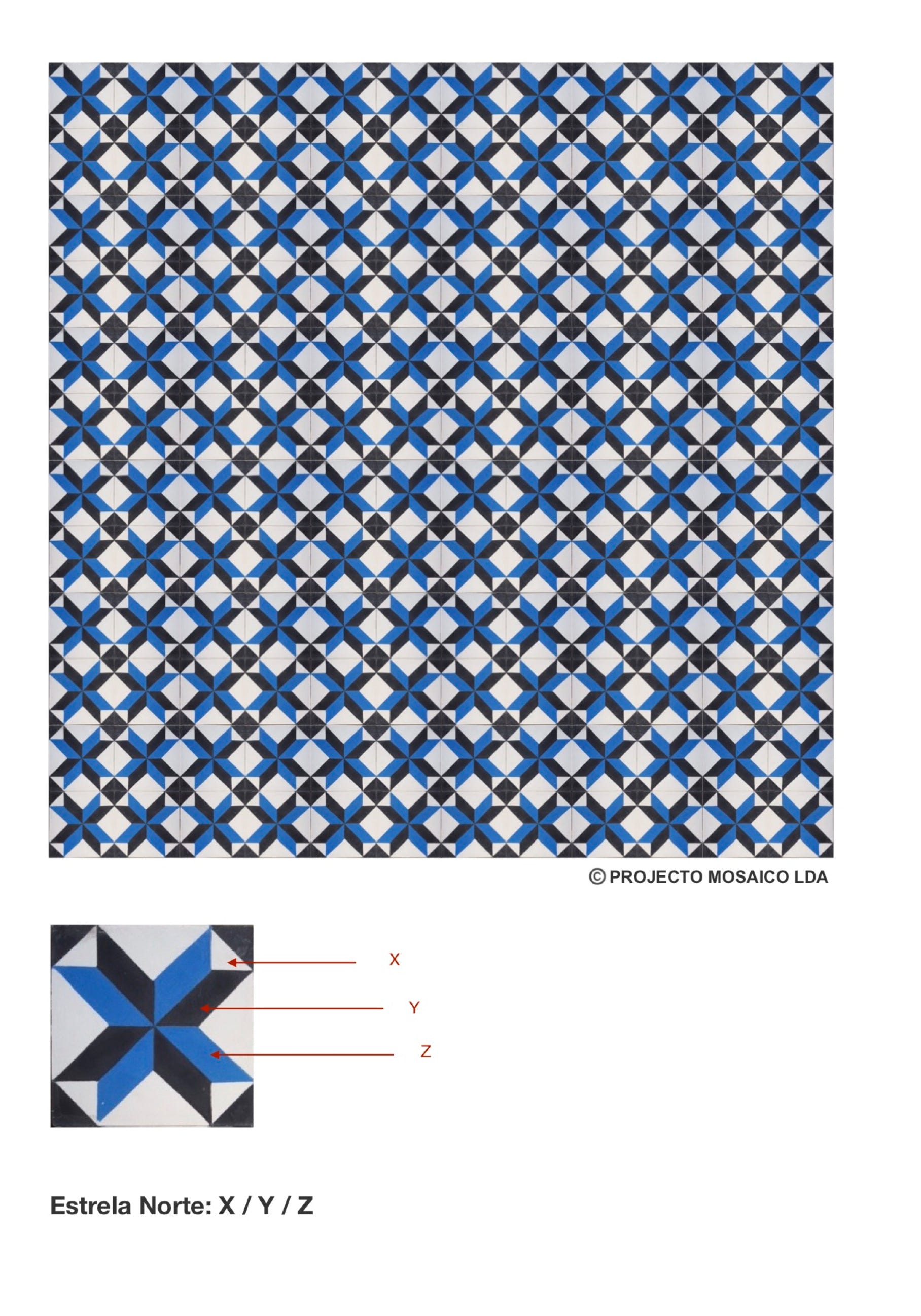 illustração de aplicação do mosaico hidráulico ref: Estrela Norte