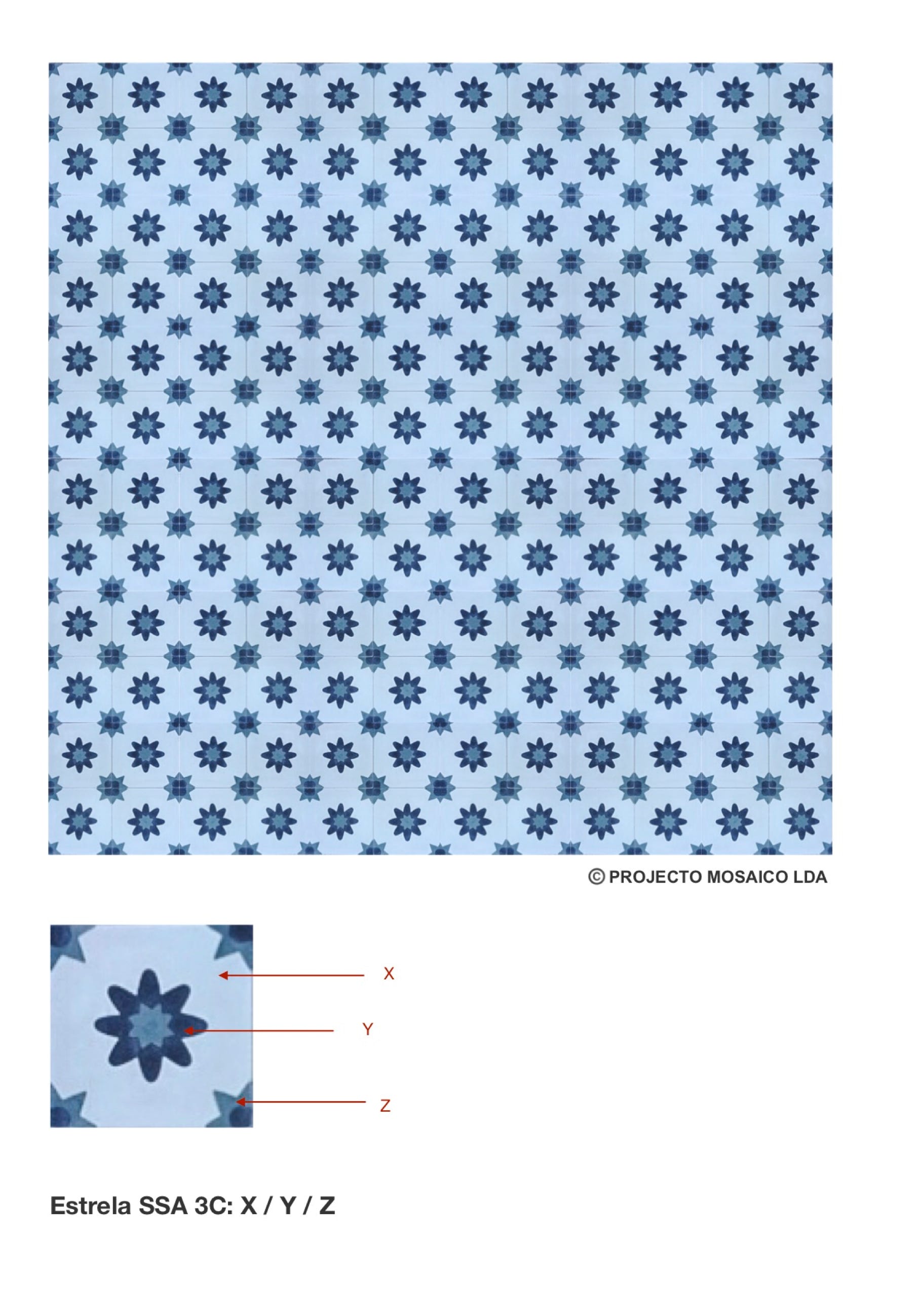 illustração de aplicação do mosaico hidráulico ref: Estrela SSA 3C