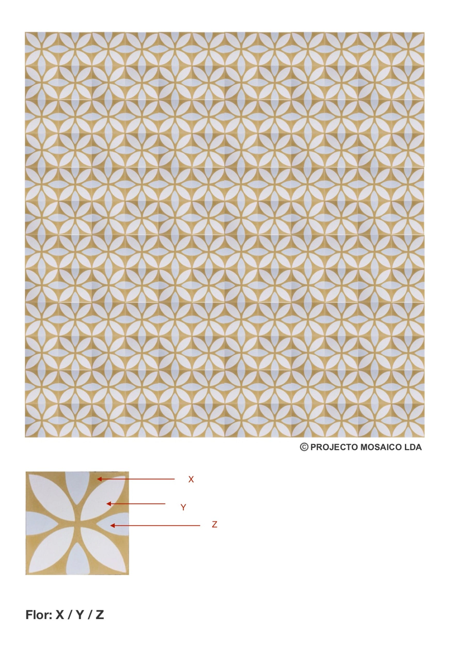 illustração de aplicação do mosaico hidráulico ref: Flor
