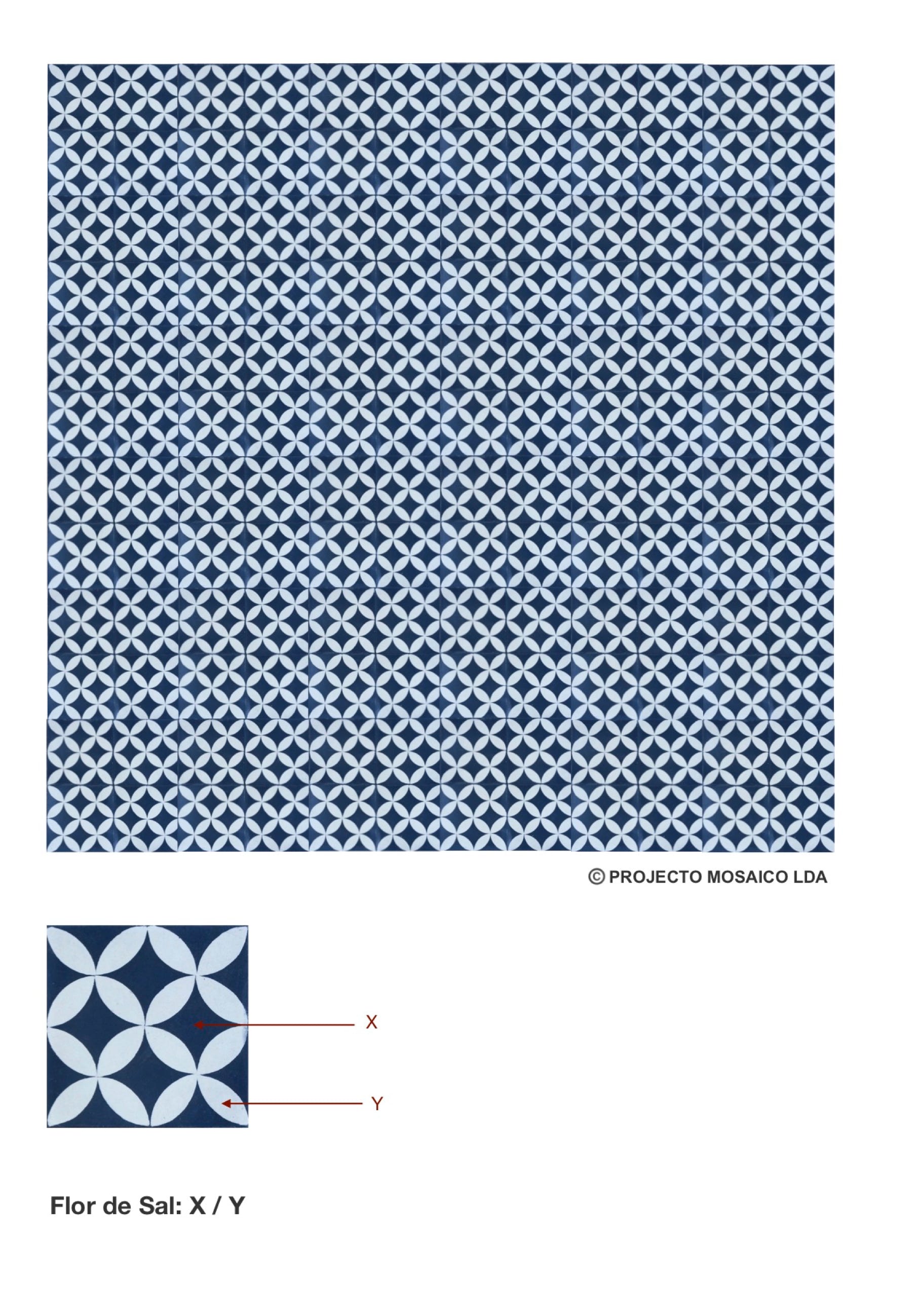 illustração de aplicação do mosaico hidráulico ref: Flor de Sal