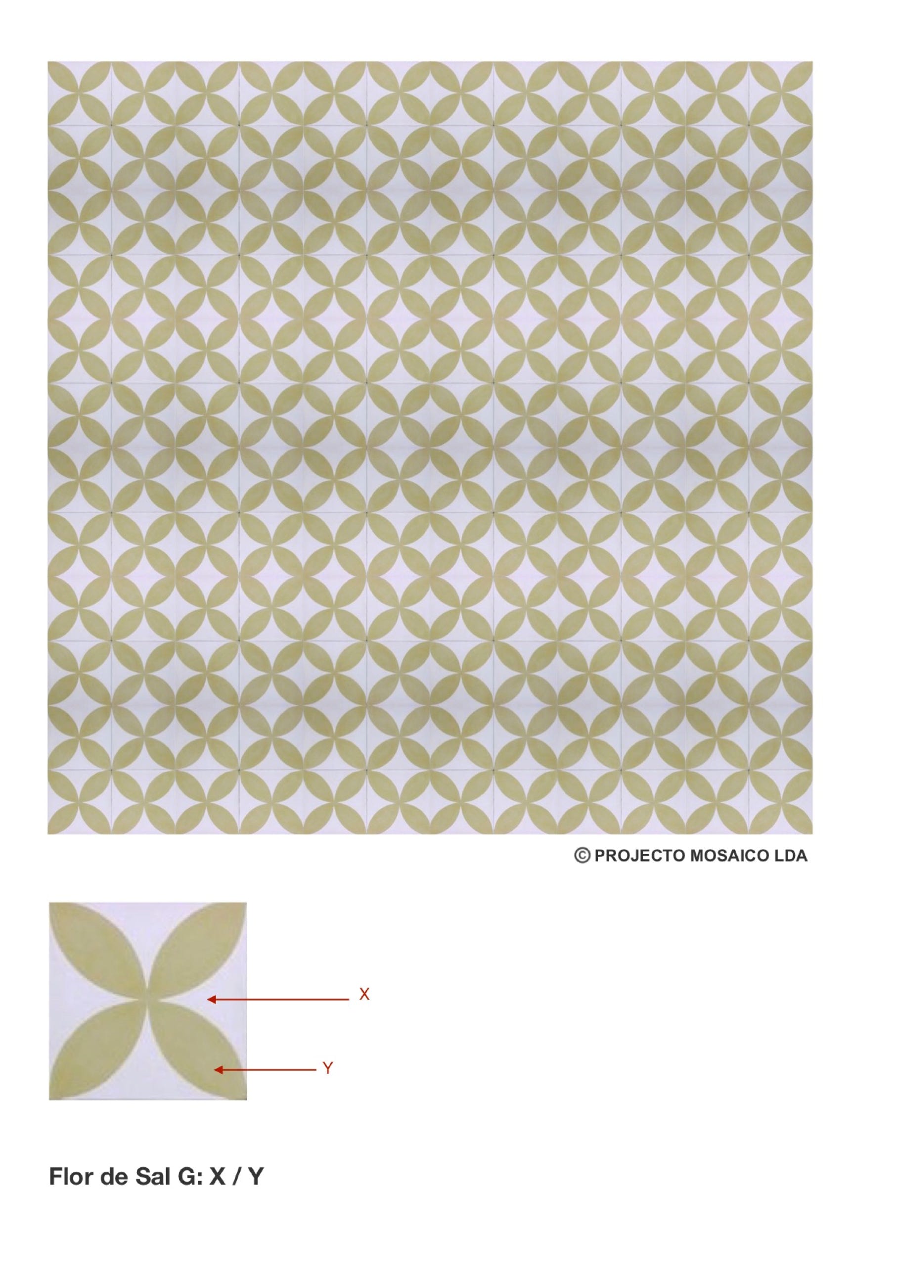 illustração de aplicação do mosaico hidráulico ref: Flor de Sal G