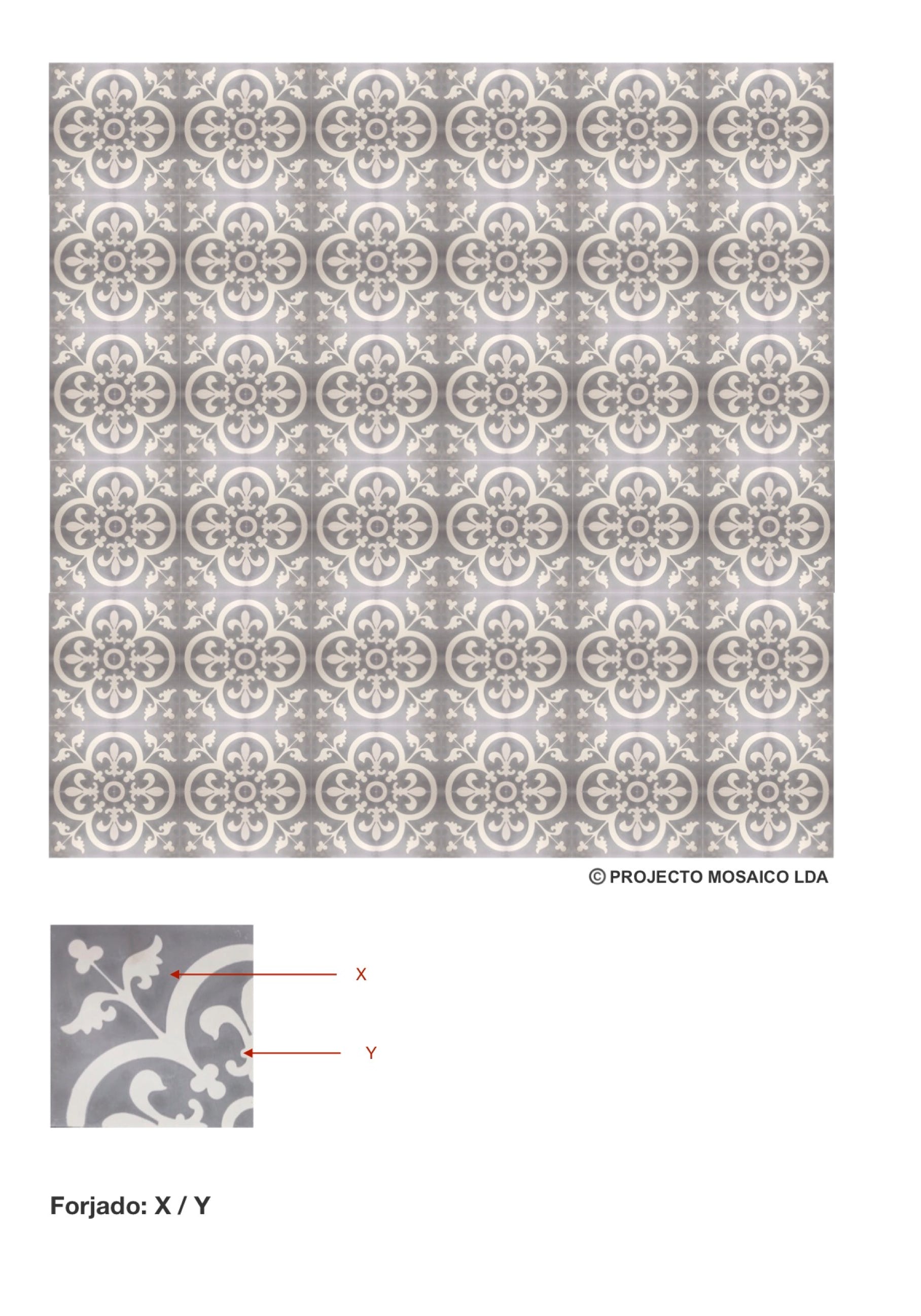 illustração de aplicação do mosaico hidráulico ref: Forjado
