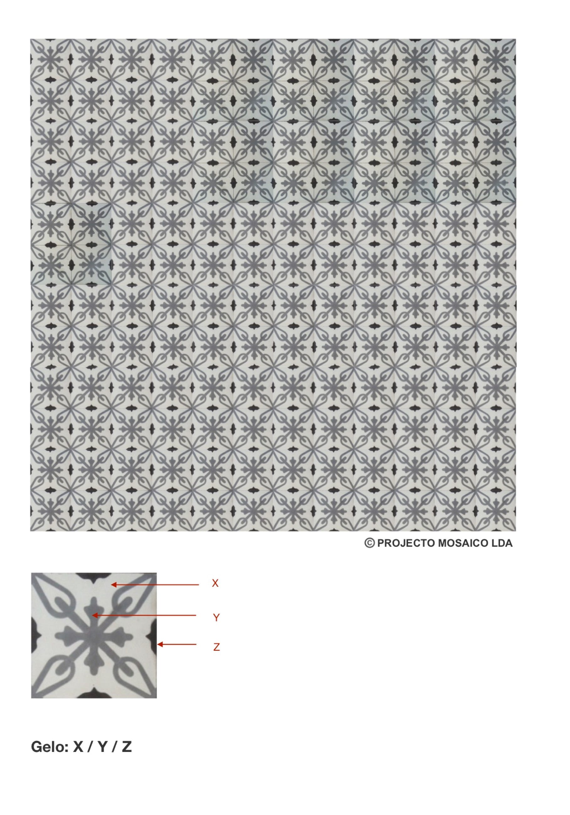 illustração de aplicação do mosaico hidráulico ref: Gelo