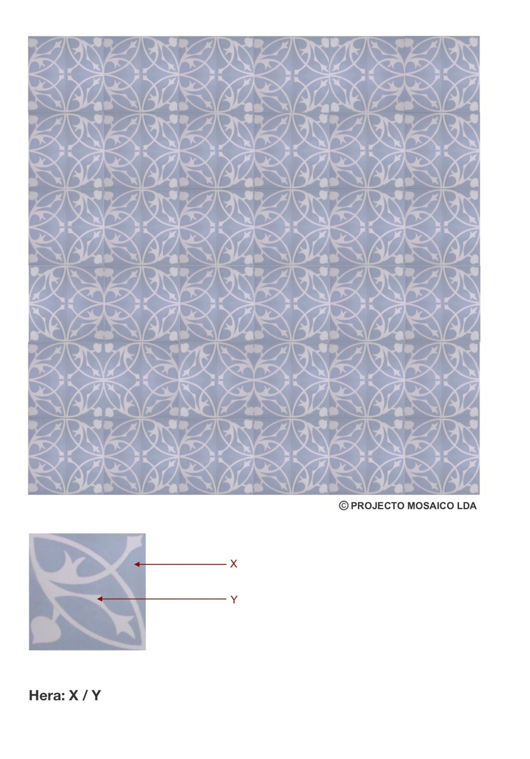 illustração de aplicação do mosaico hidráulico ref: Hera