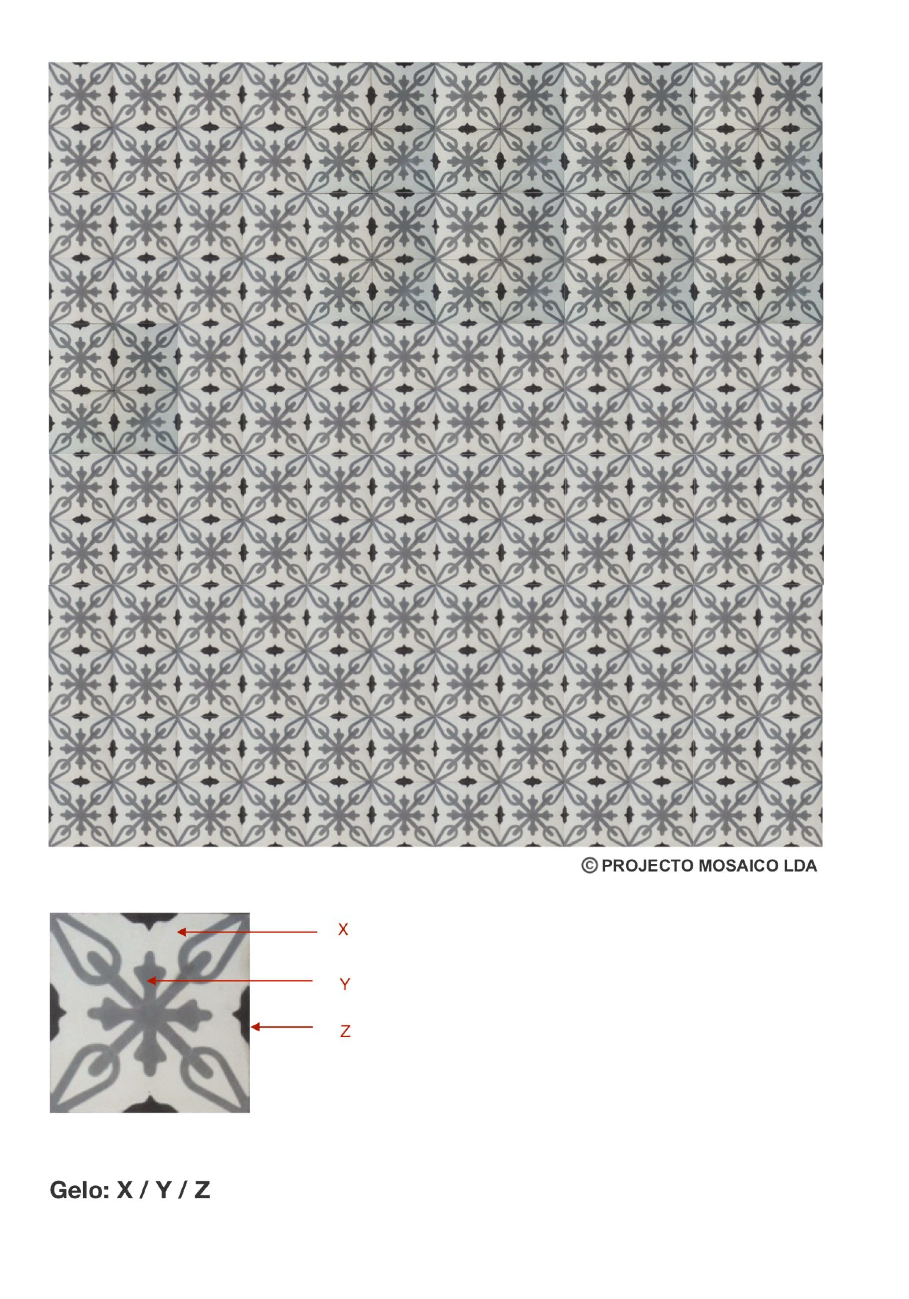 illustração de aplicação do mosaico hidráulico ref: Gelo