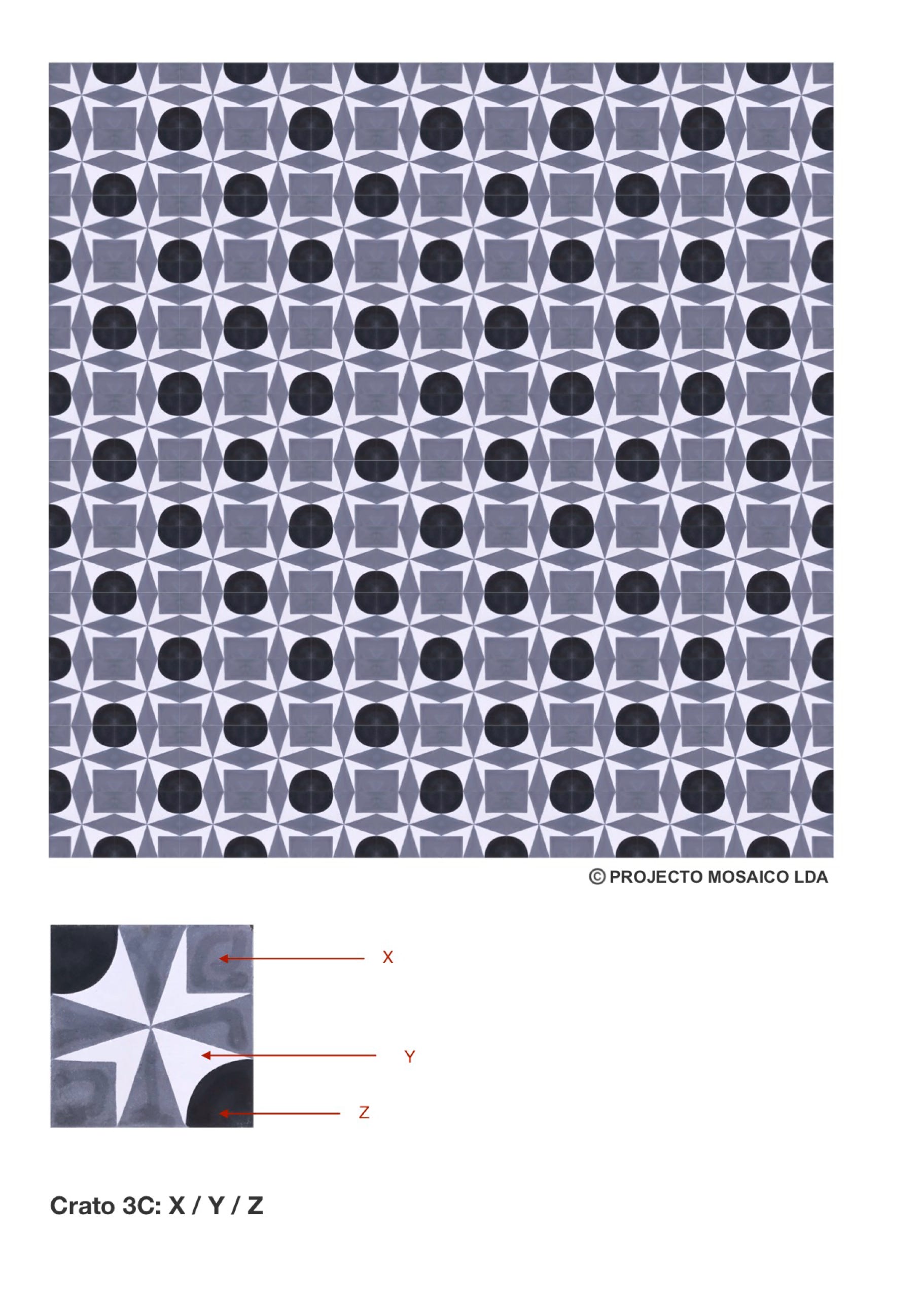 illustração de aplicação do mosaico hidráulico ref: Crato 3C