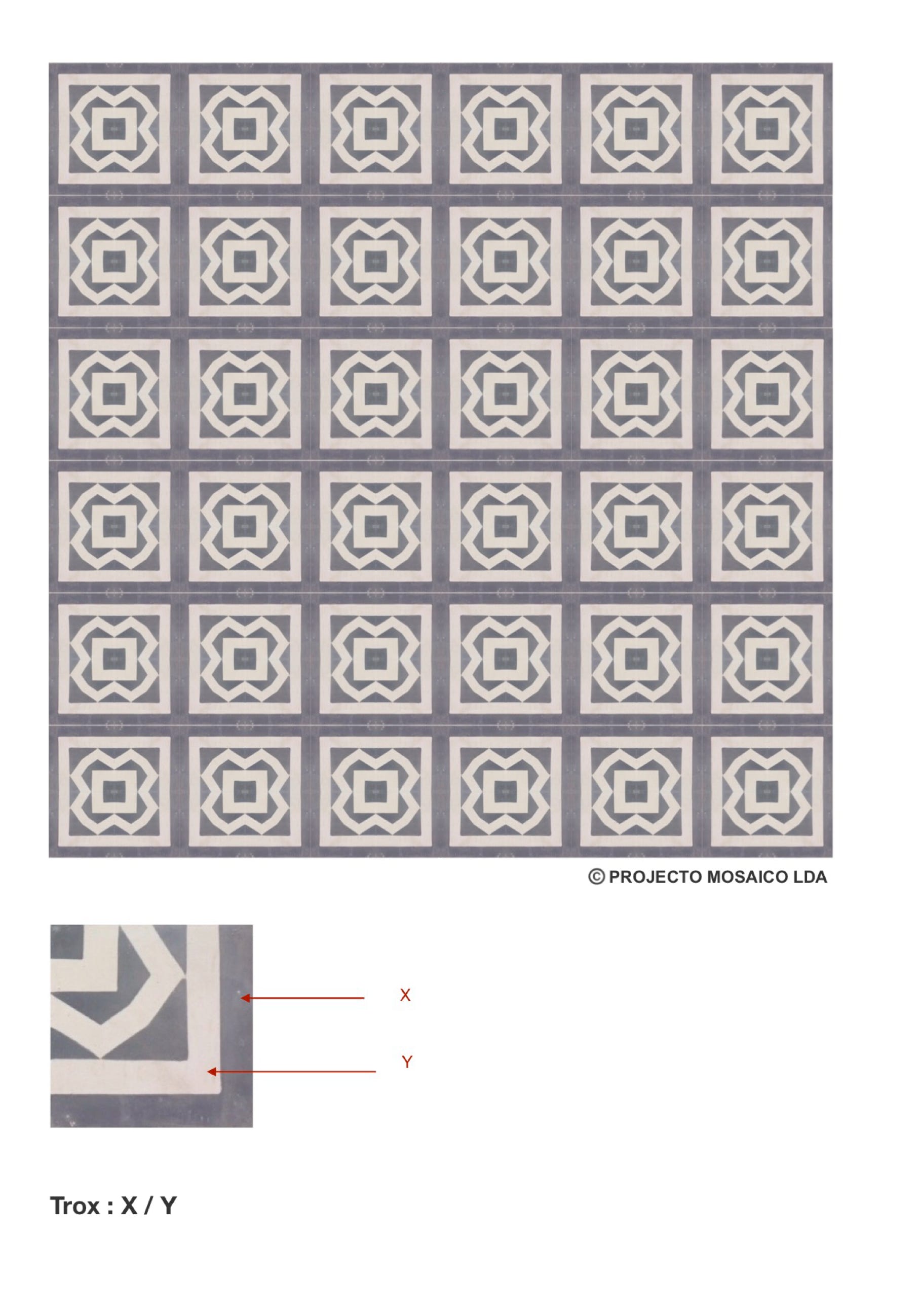 illustração de aplicação do mosaico hidráulico ref: Trox