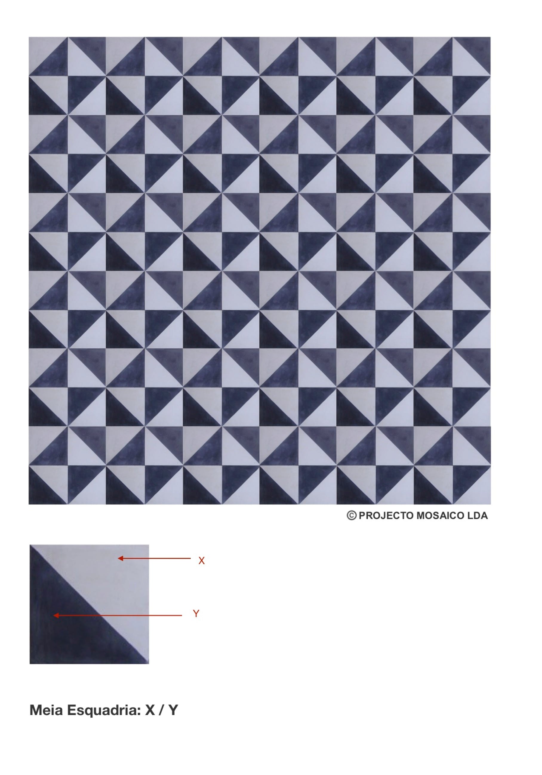 illustração de aplicação do mosaico hidráulico ref: Meia Esquadria