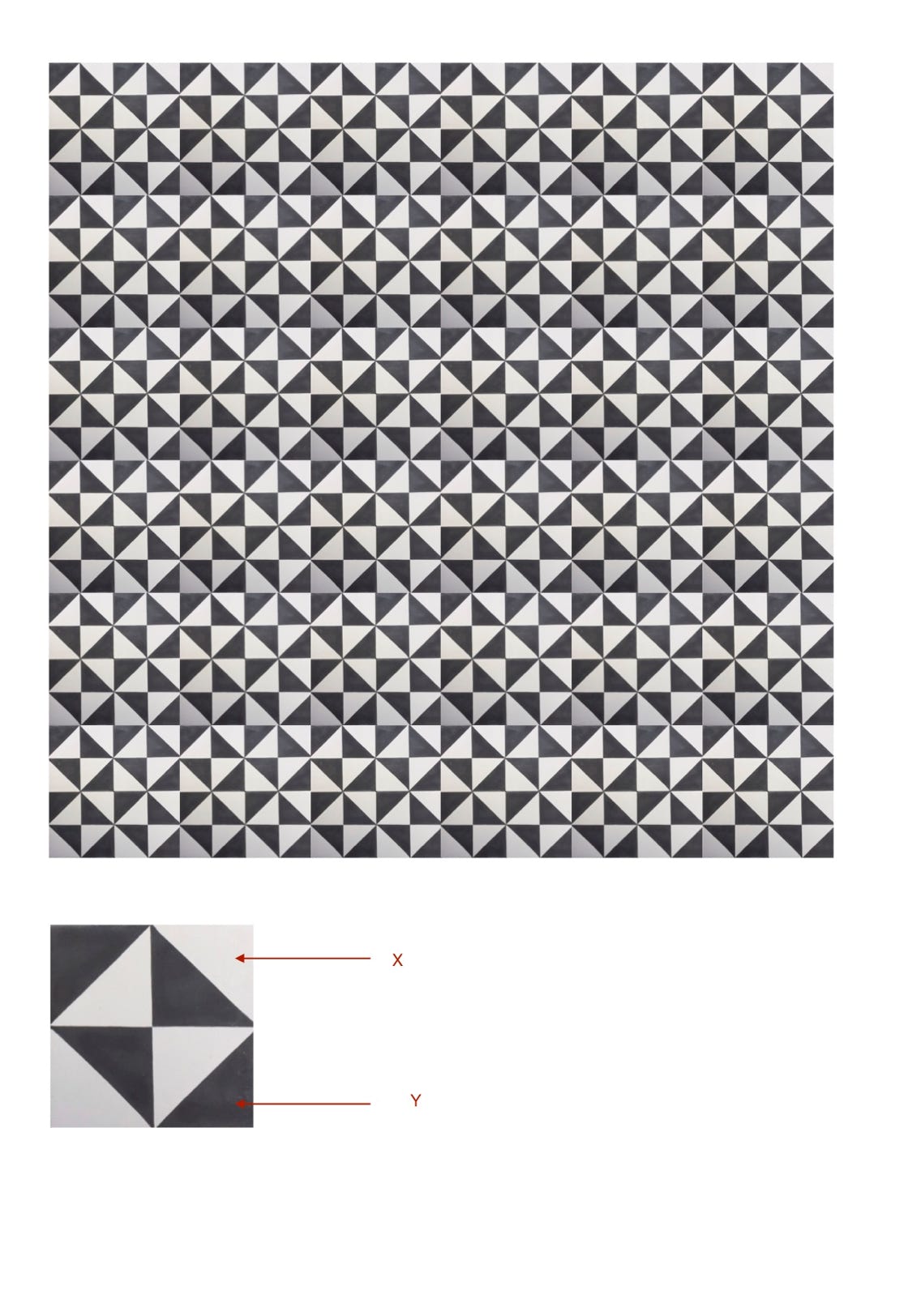 illustração de aplicação do mosaico hidráulico ref: Meia Esquadria P
