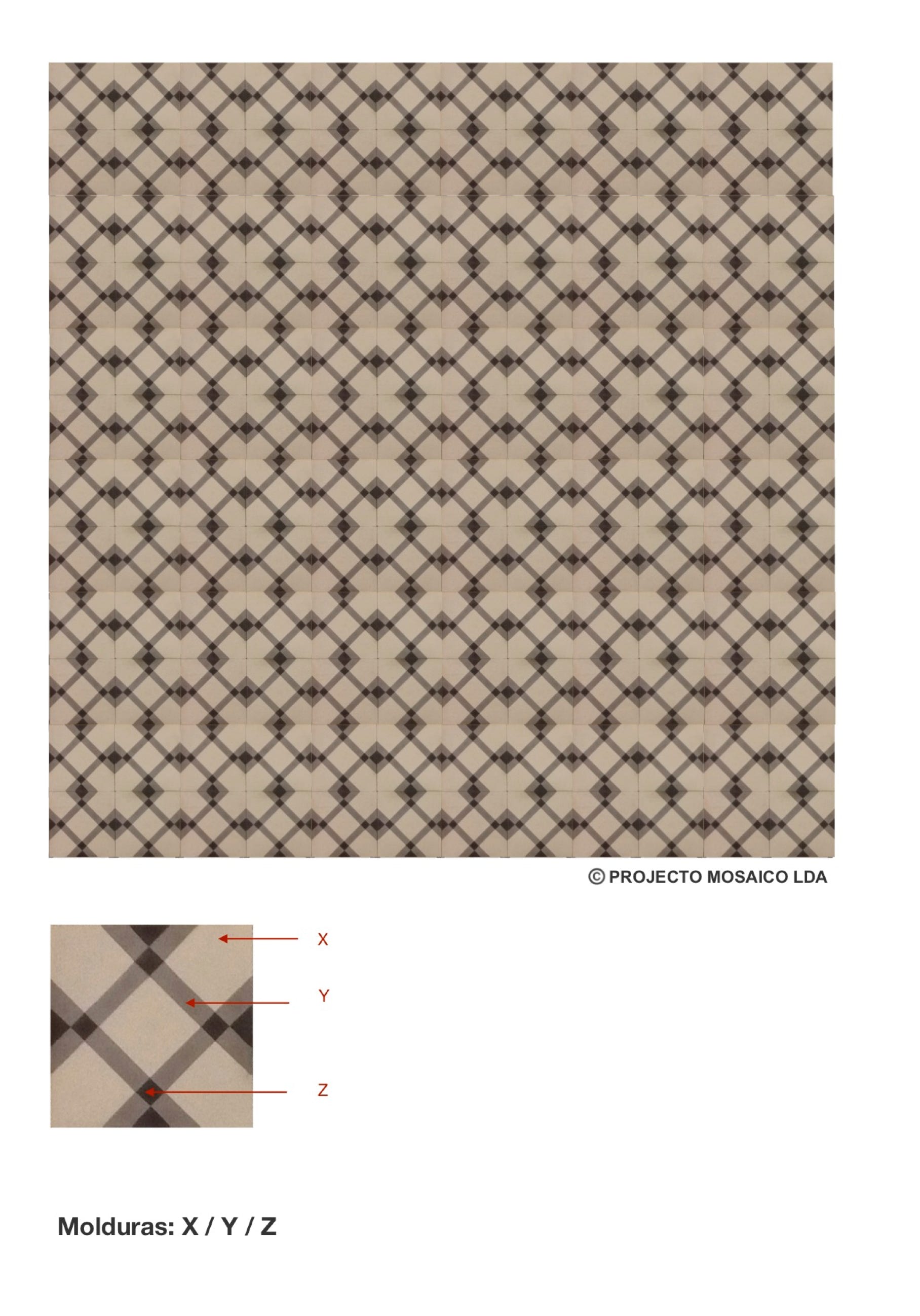 illustração de aplicação do mosaico hidráulico ref: Molduras