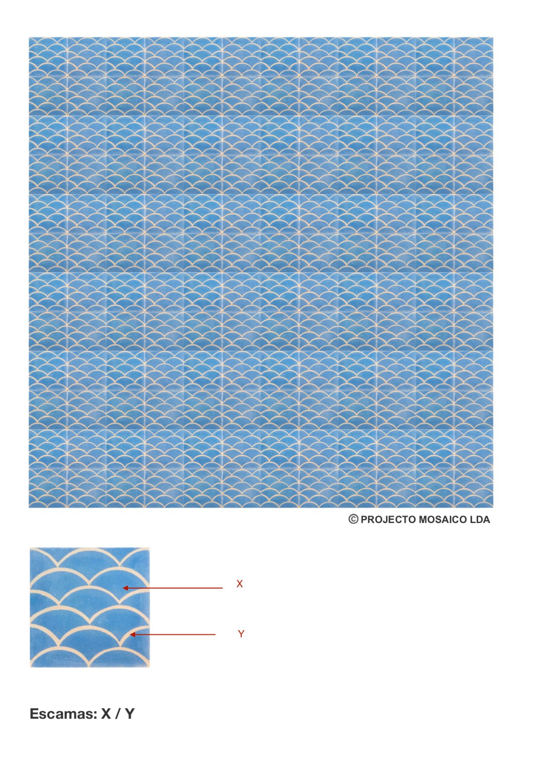 illustração de aplicação do mosaico hidráulico ref: Escamas
