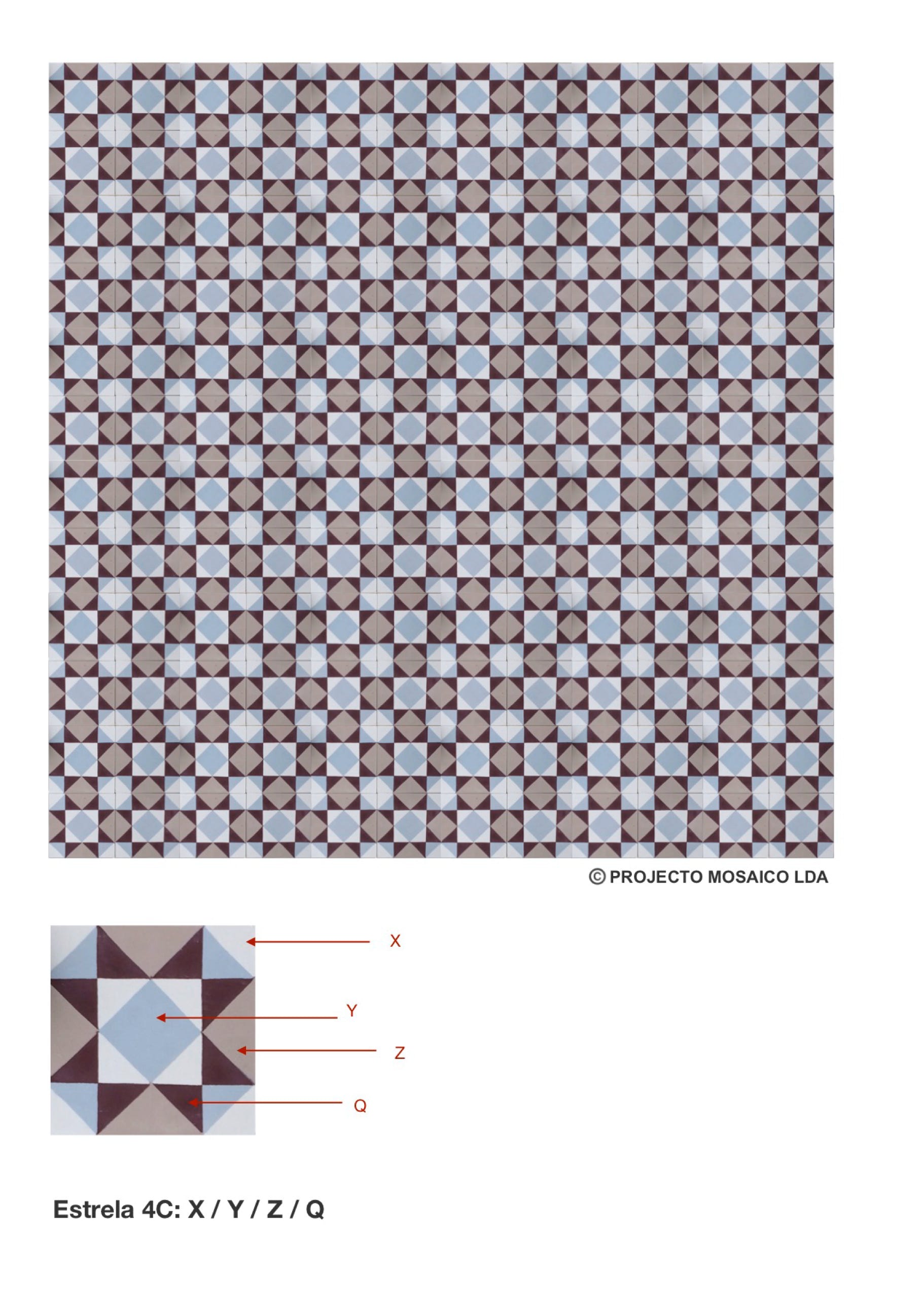 illustração de aplicação do mosaico hidráulico ref: Estrela 4C