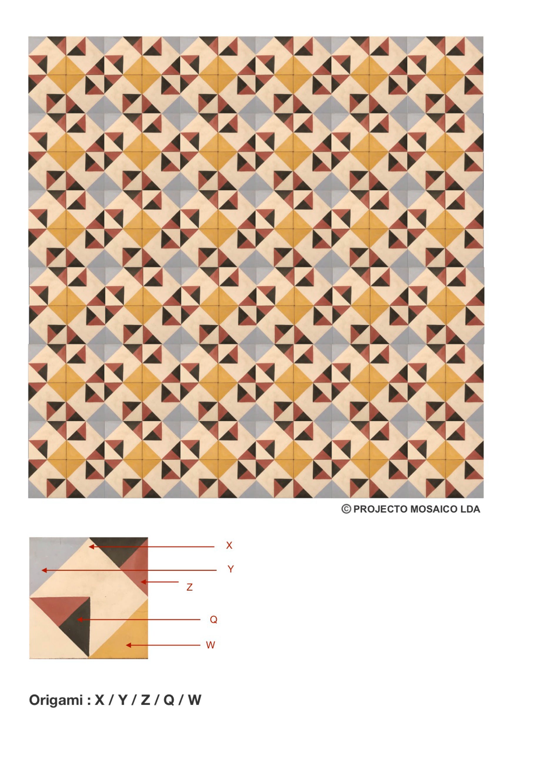 illustração de aplicação do mosaico hidráulico ref: Origami