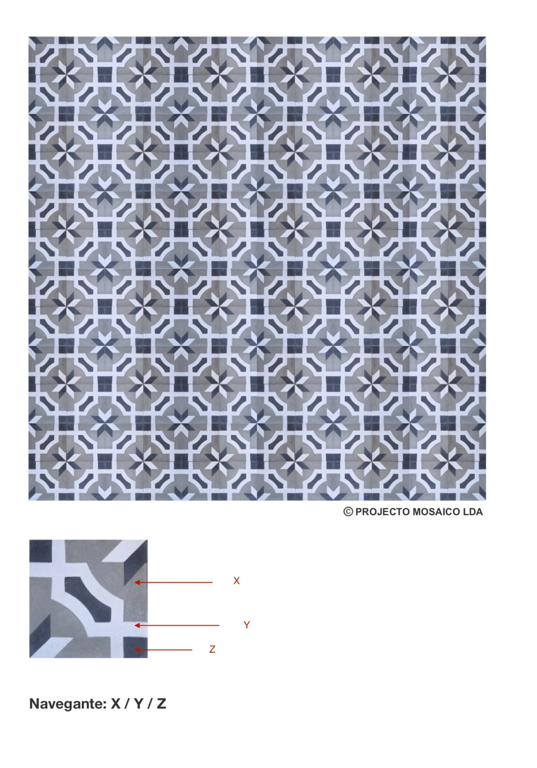 illustração de aplicação do mosaico hidráulico ref: Navegante