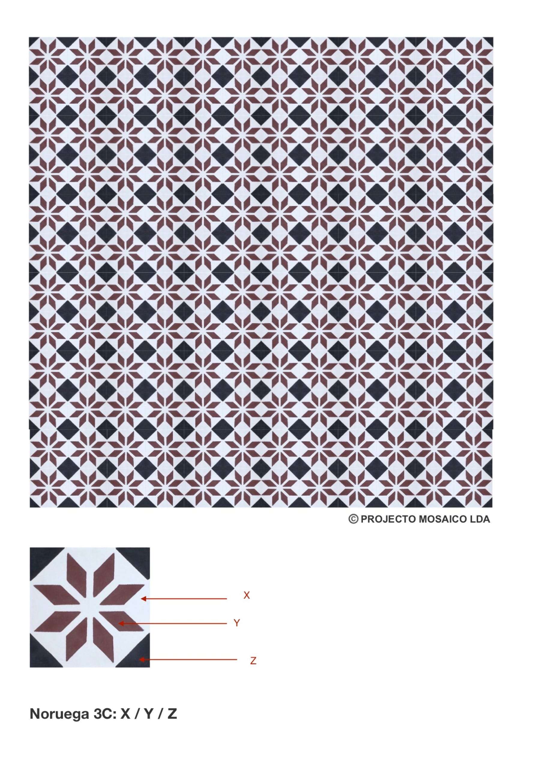 illustração de aplicação do mosaico hidráulico ref: Noruega 3C