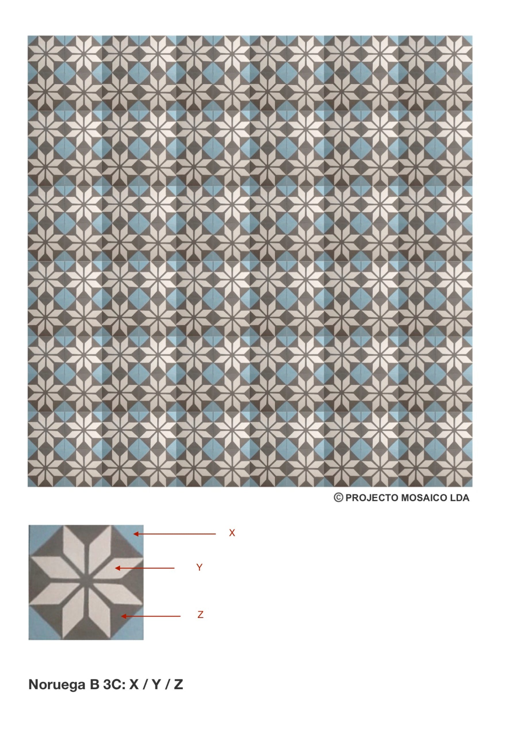 illustração de aplicação do mosaico hidráulico ref: Noruega B 3C