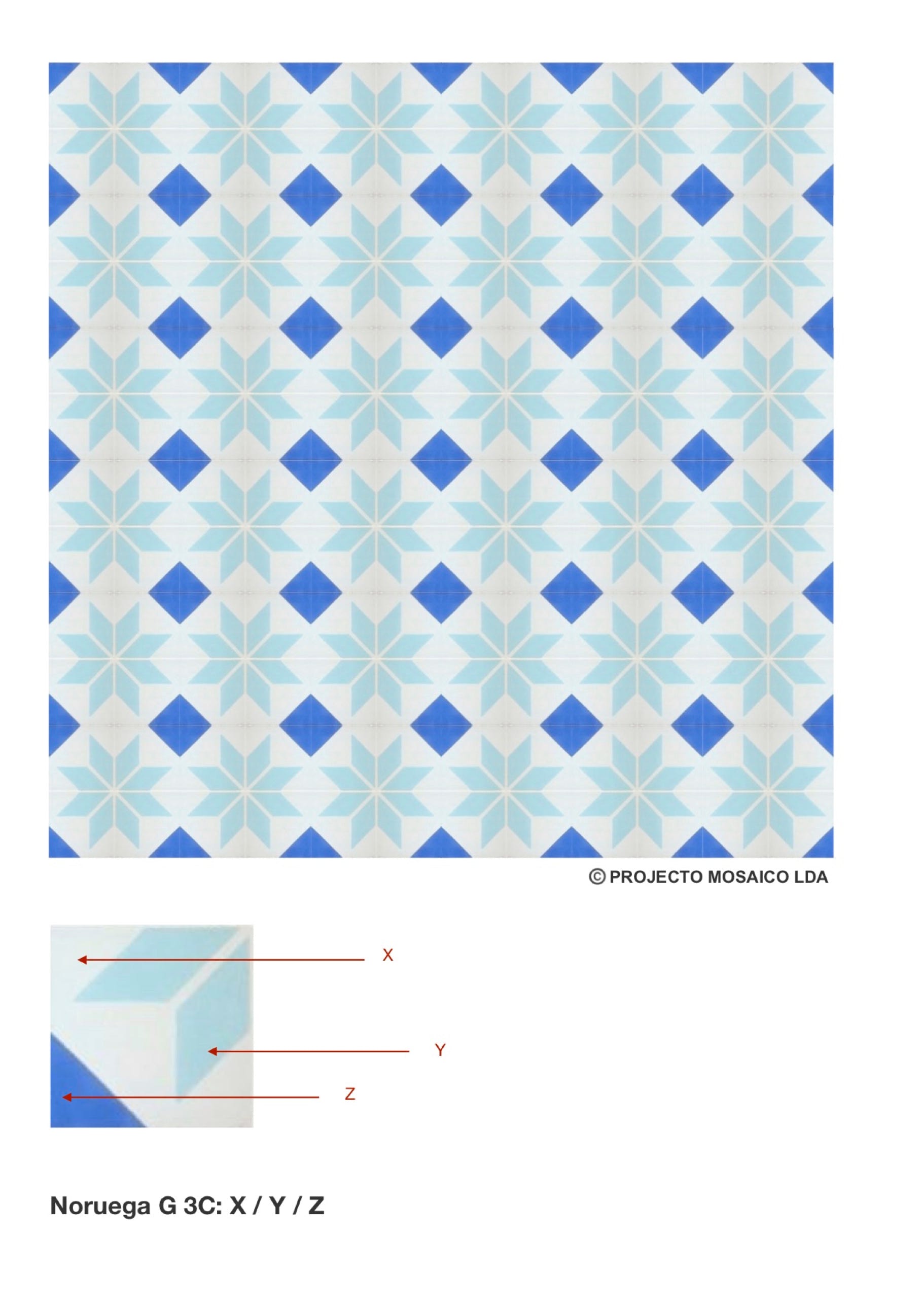 illustração de aplicação do mosaico hidráulico ref: Noruega G 3C
