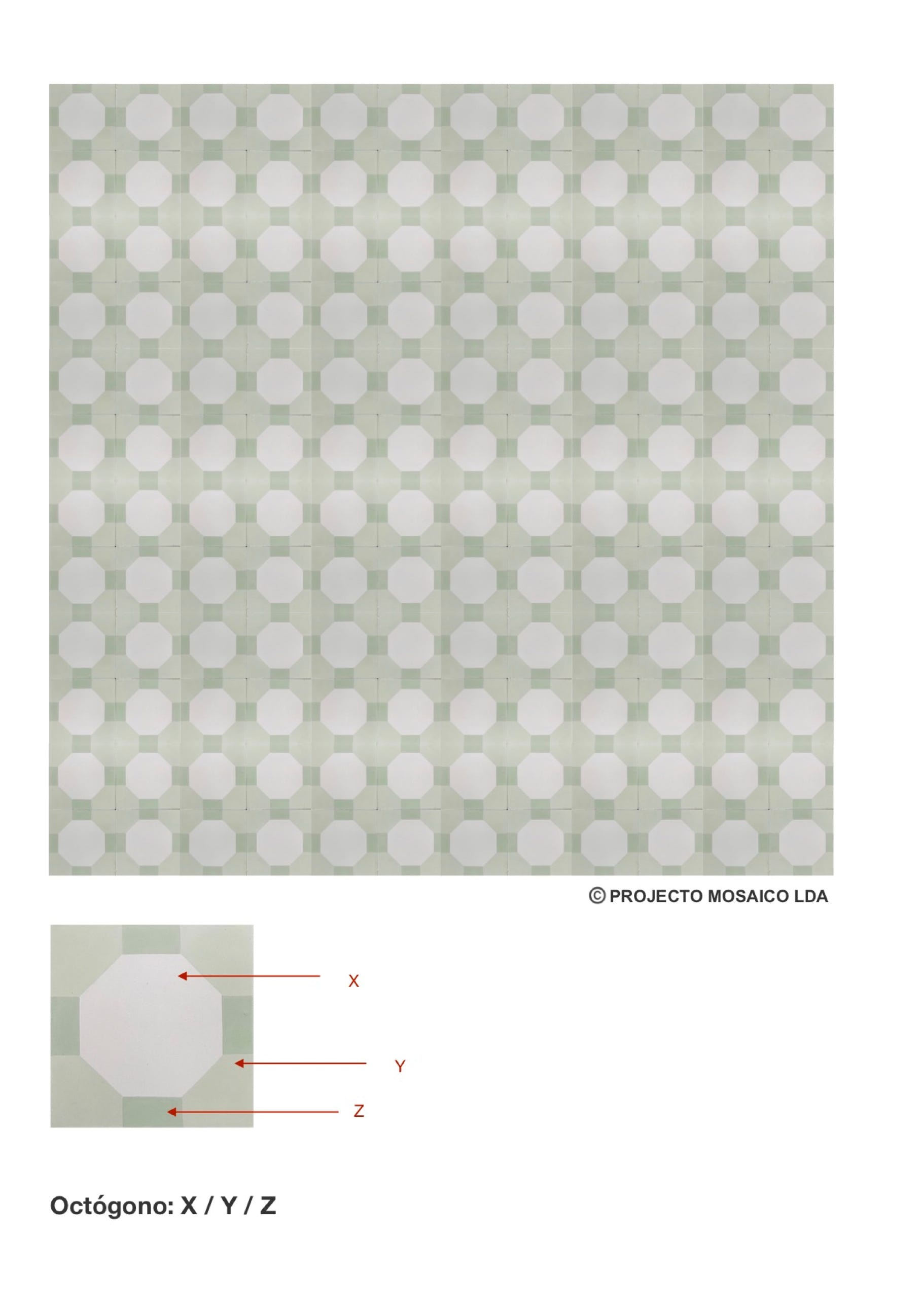 illustração de aplicação do mosaico hidráulico ref: Octógono