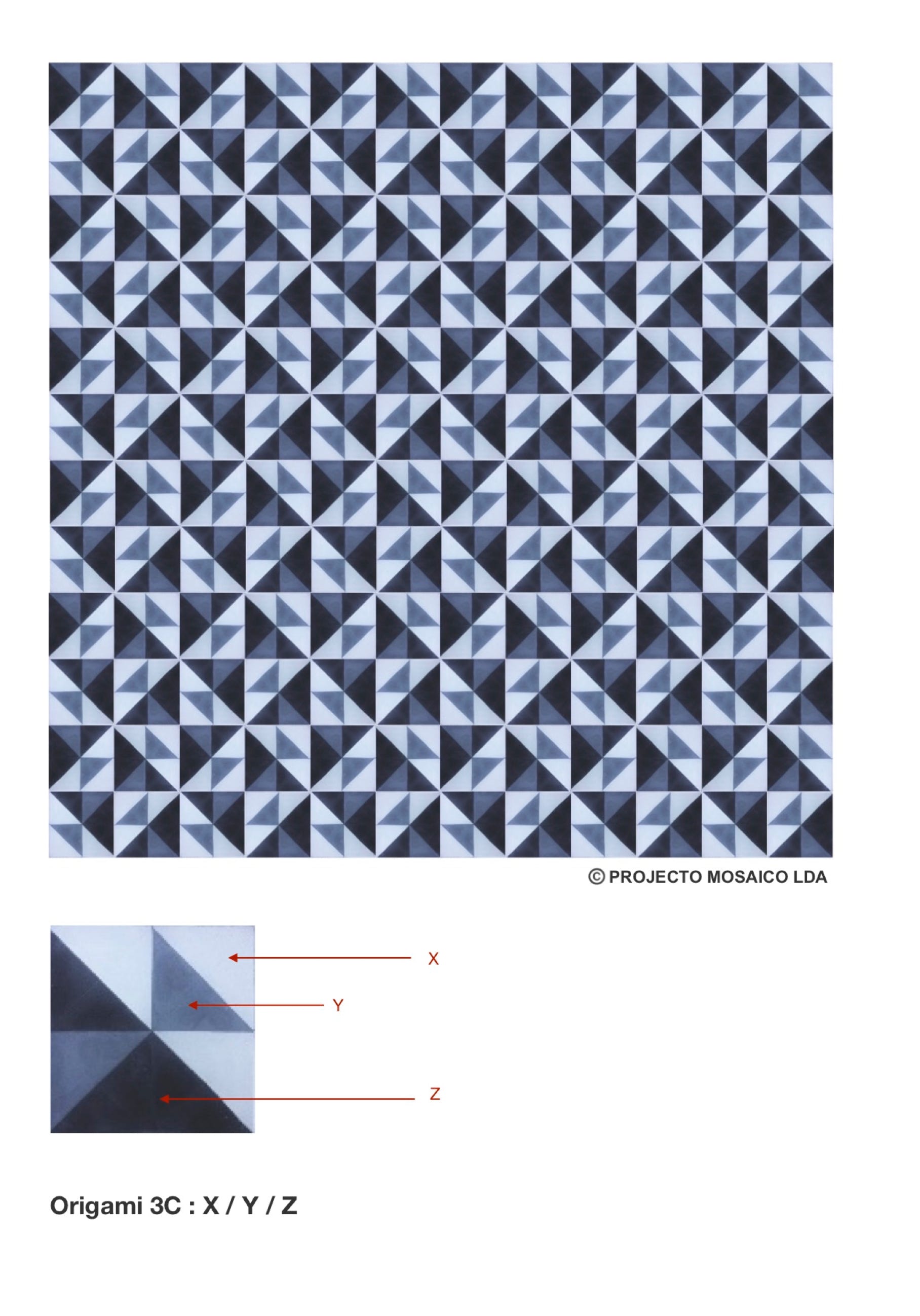 illustração de aplicação do mosaico hidráulico ref: Origami 3C