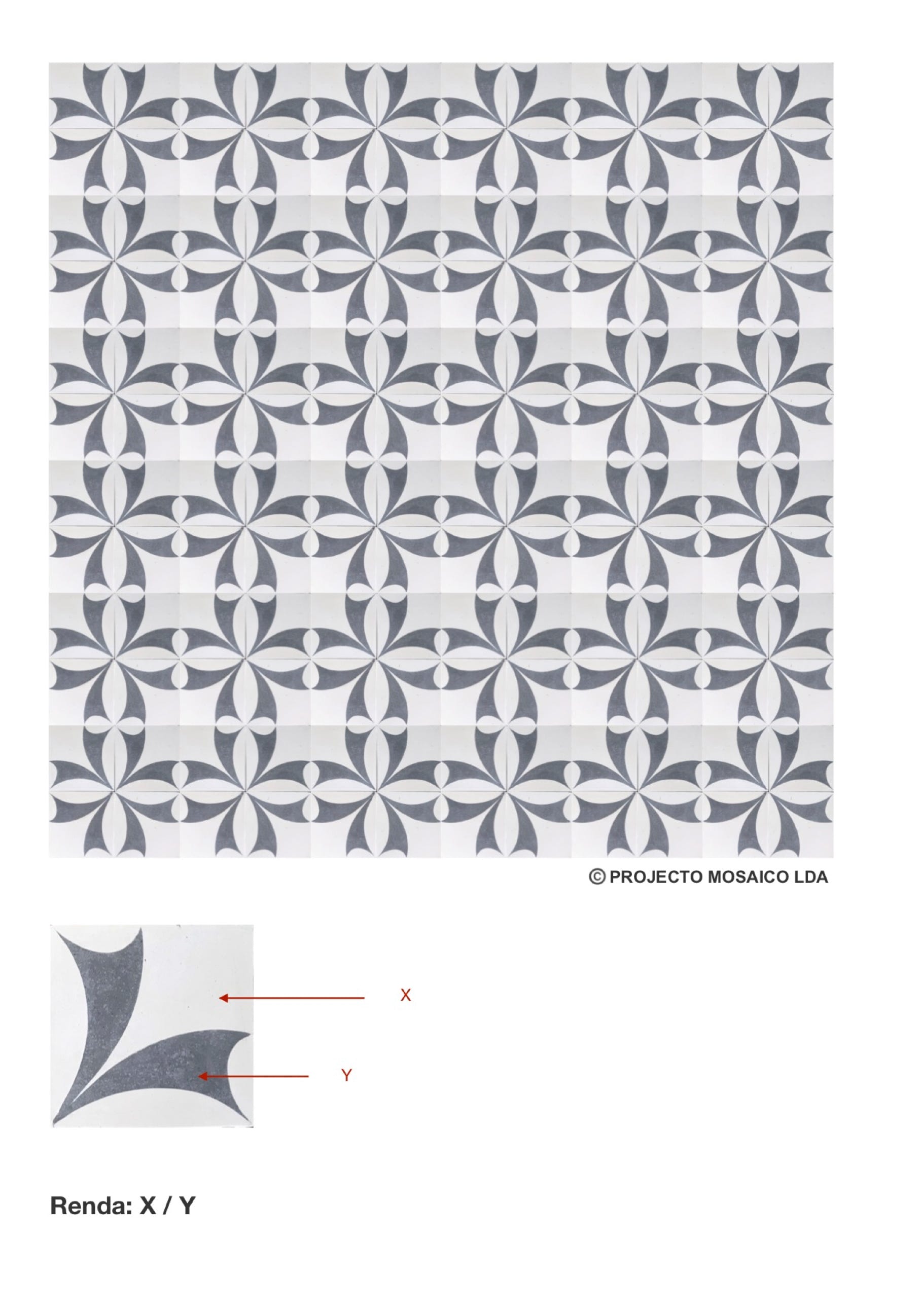 illustração de aplicação do mosaico hidráulico ref: Renda