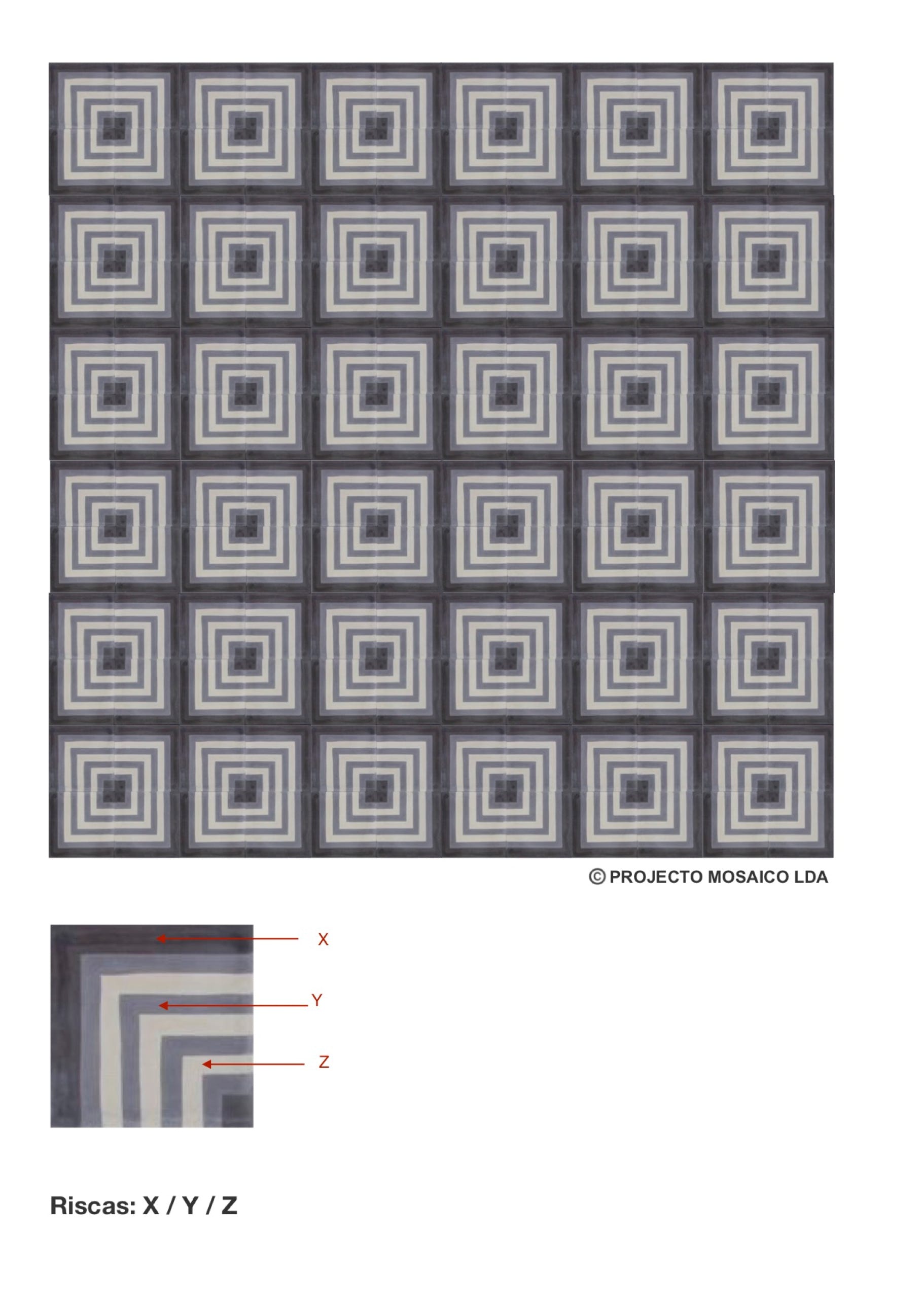 illustração de aplicação do mosaico hidráulico ref: Riscas