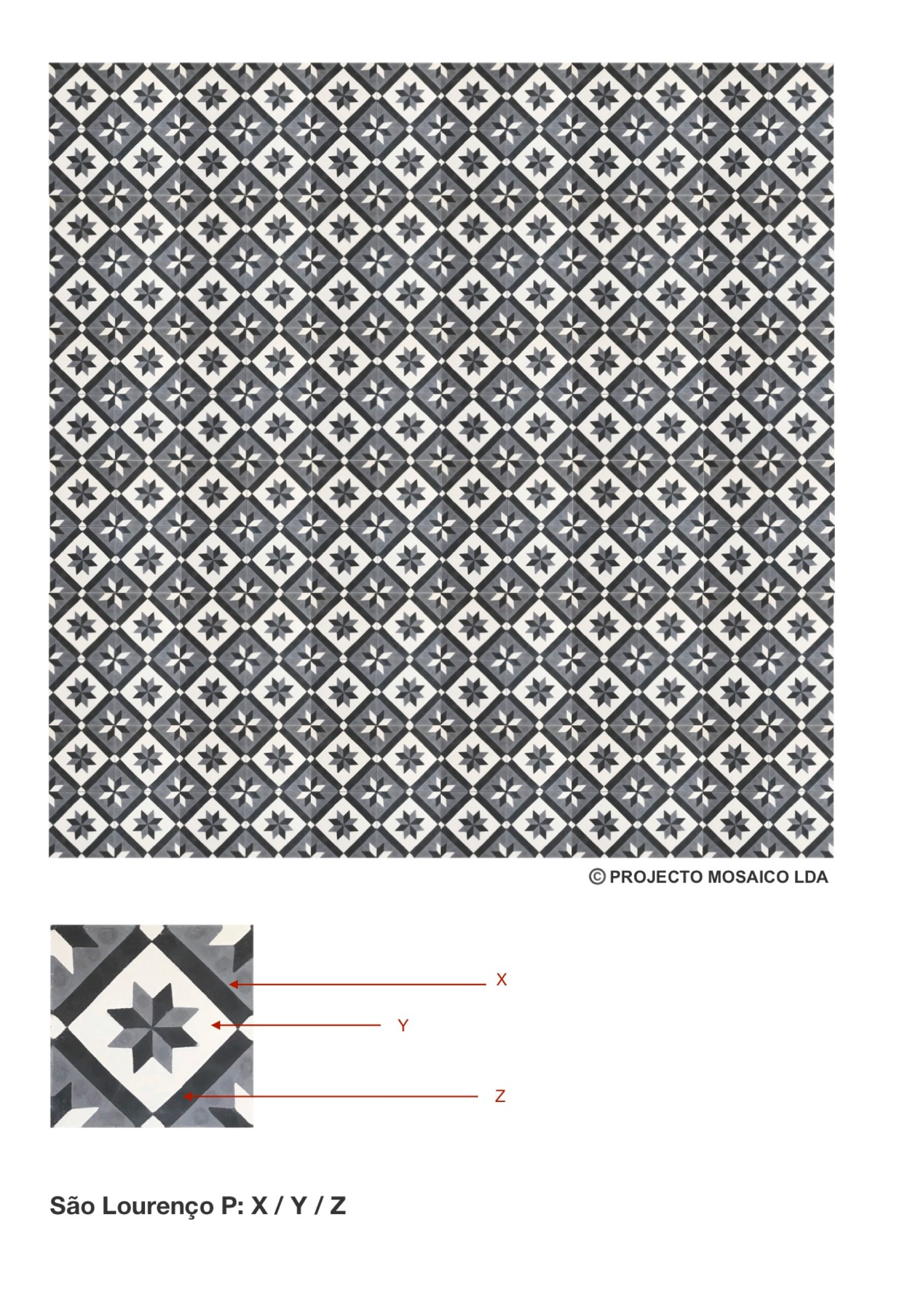 illustração de aplicação do mosaico hidráulico ref: São Lourenço P