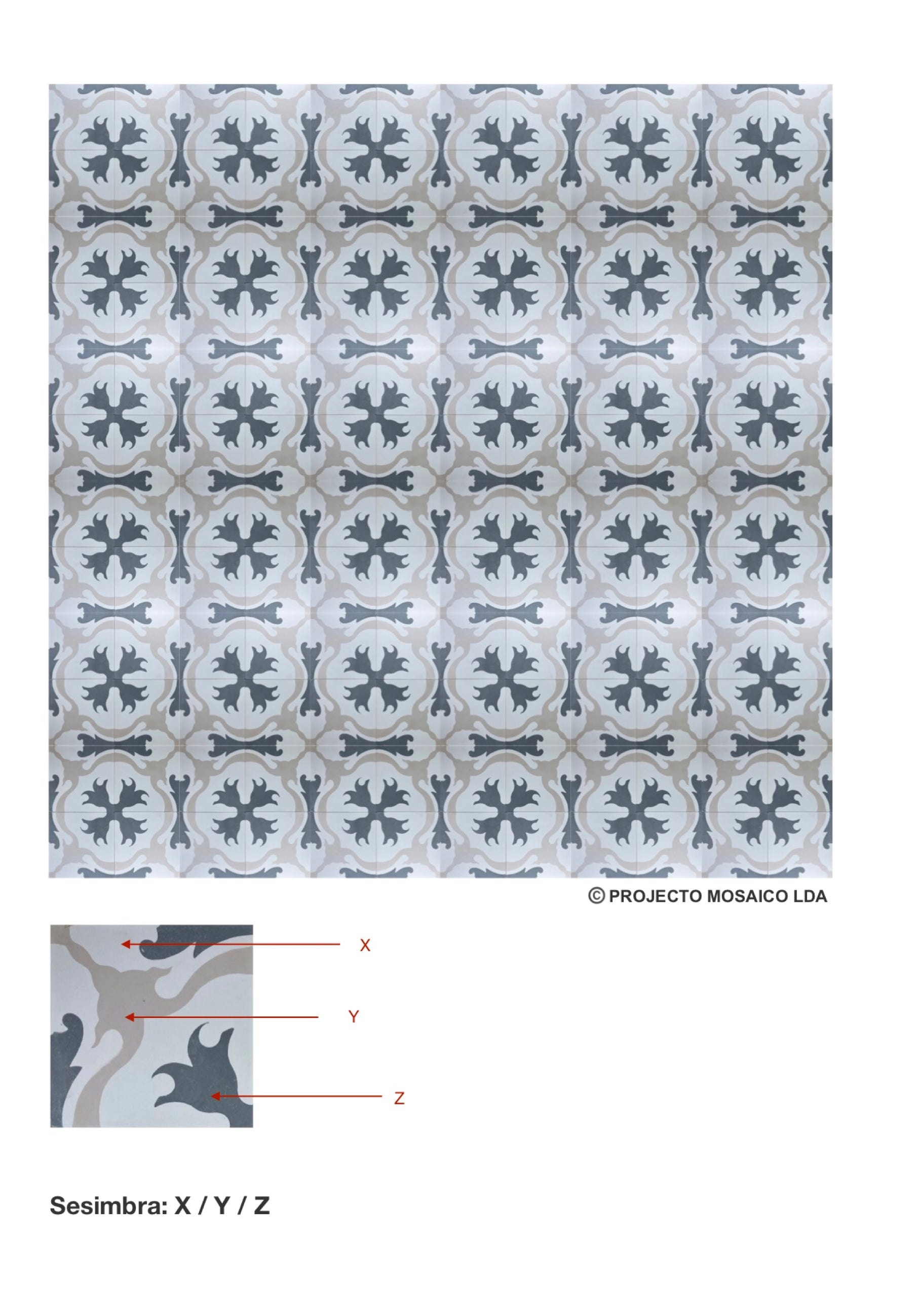 illustração de aplicação do mosaico hidráulico ref: Sesimbra
