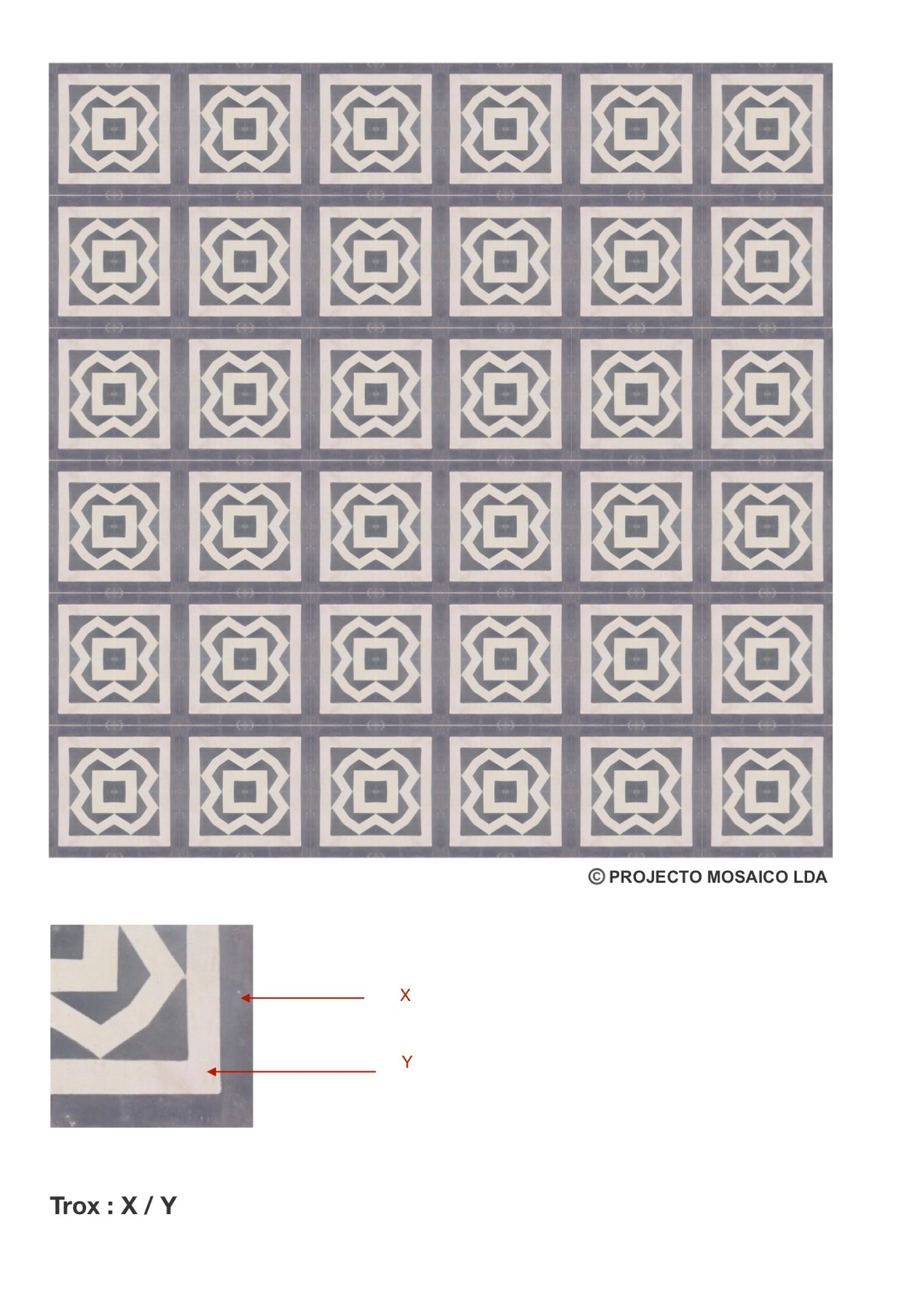 illustração de aplicação do mosaico hidráulico ref: Trox