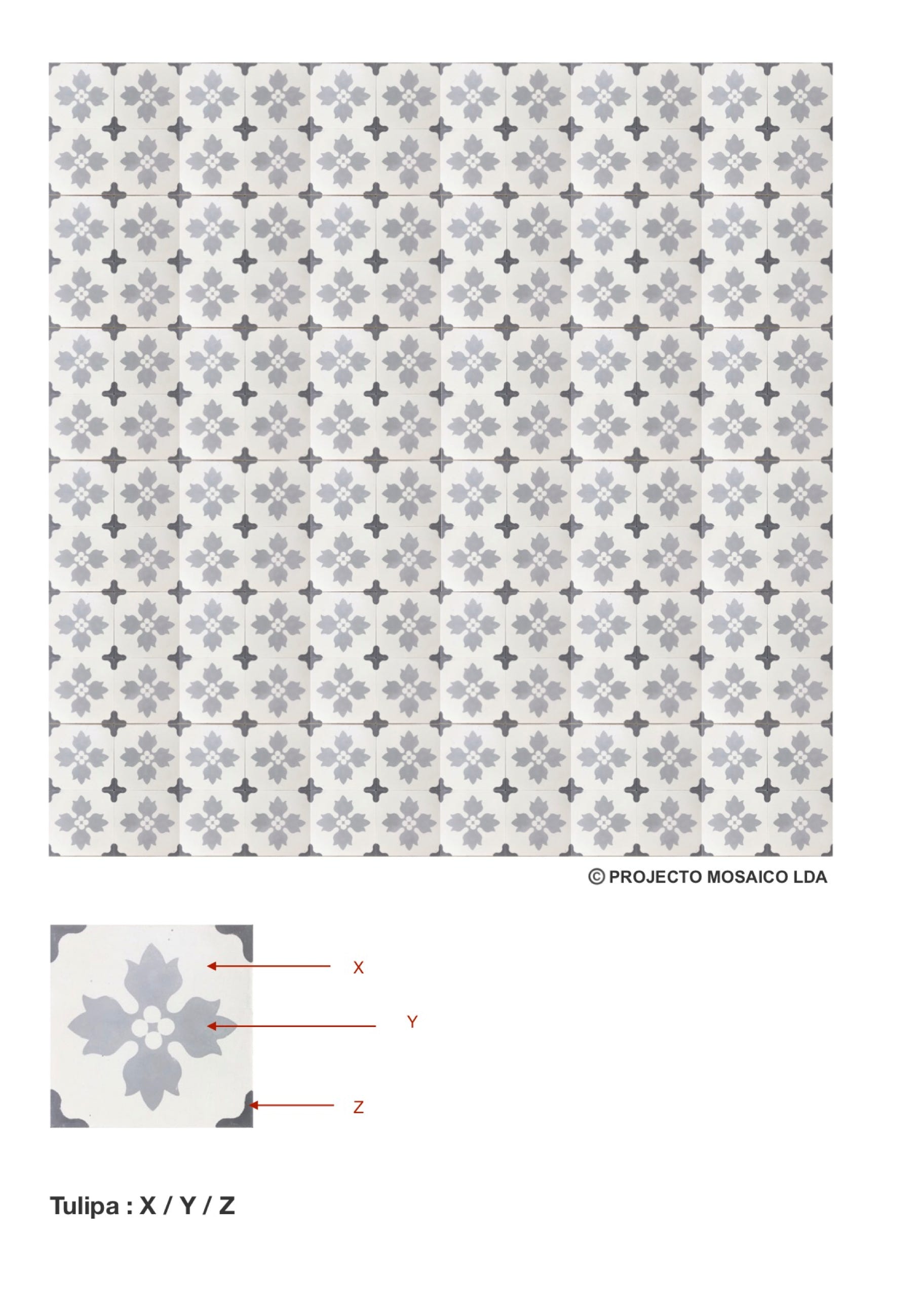 illustração de aplicação do mosaico hidráulico ref: Tulipa