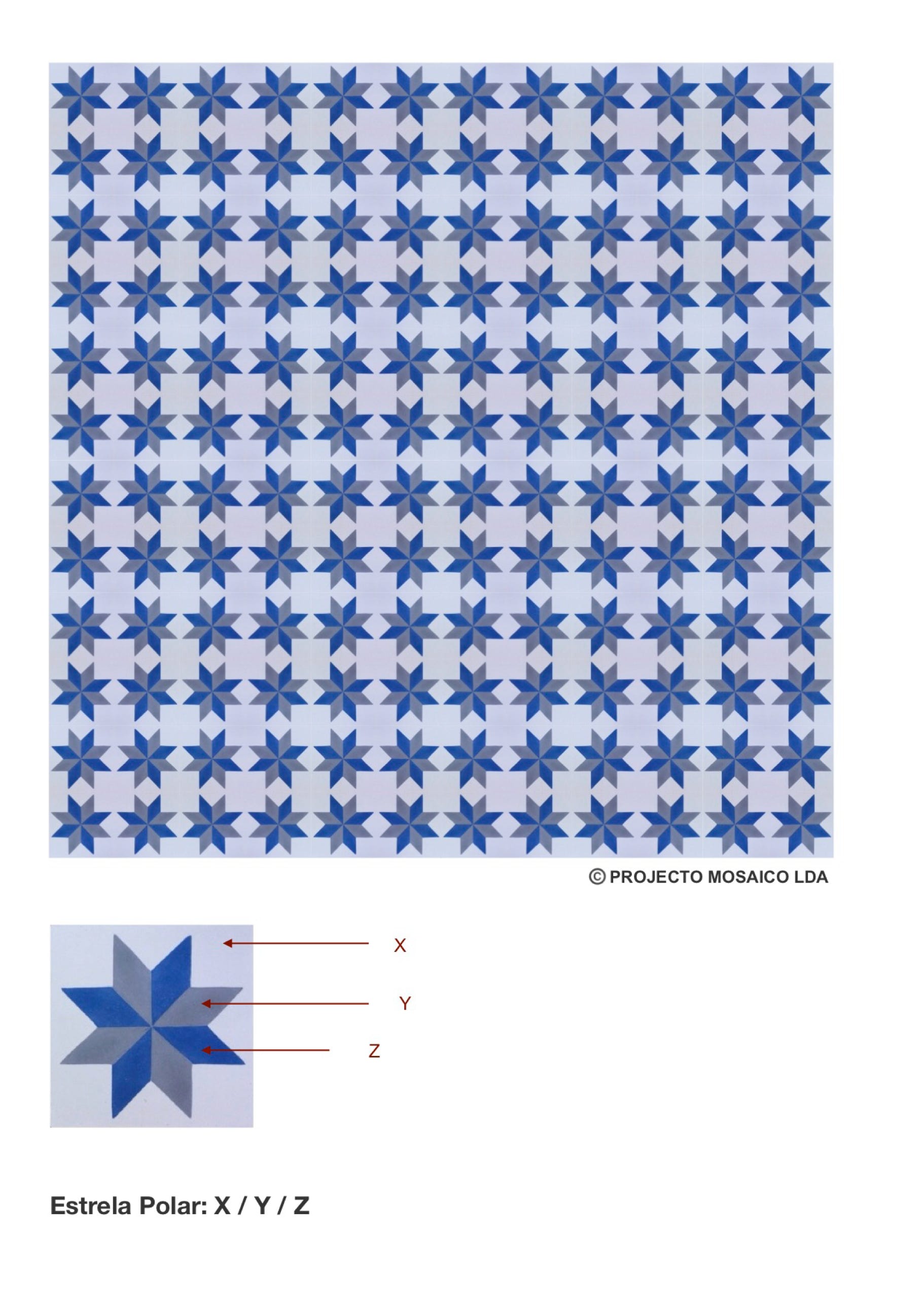illustração de aplicação do mosaico hidráulico ref: Estrela Polar