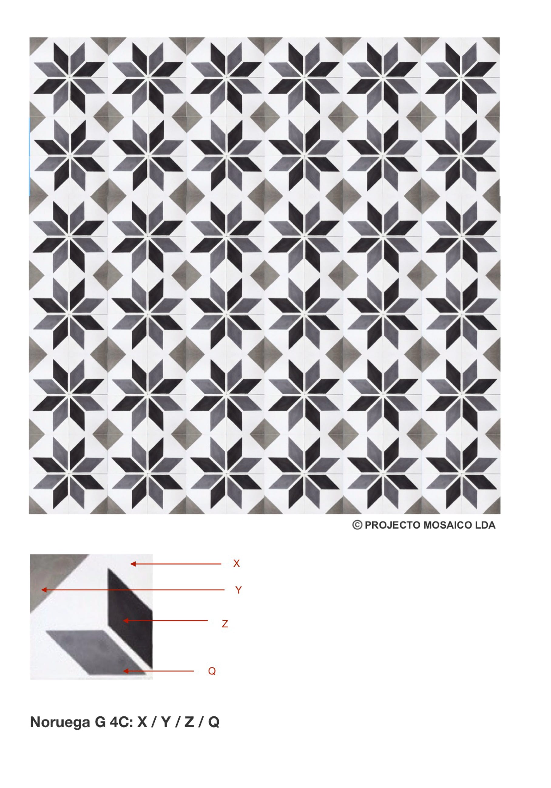 illustração de aplicação do mosaico hidráulico ref: Noruega G 4C